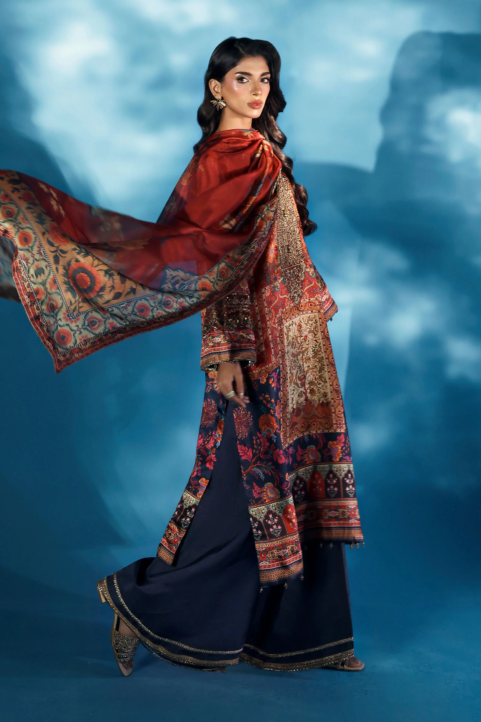 3 Piece Embroidered Satin Silk Suit - Image 9