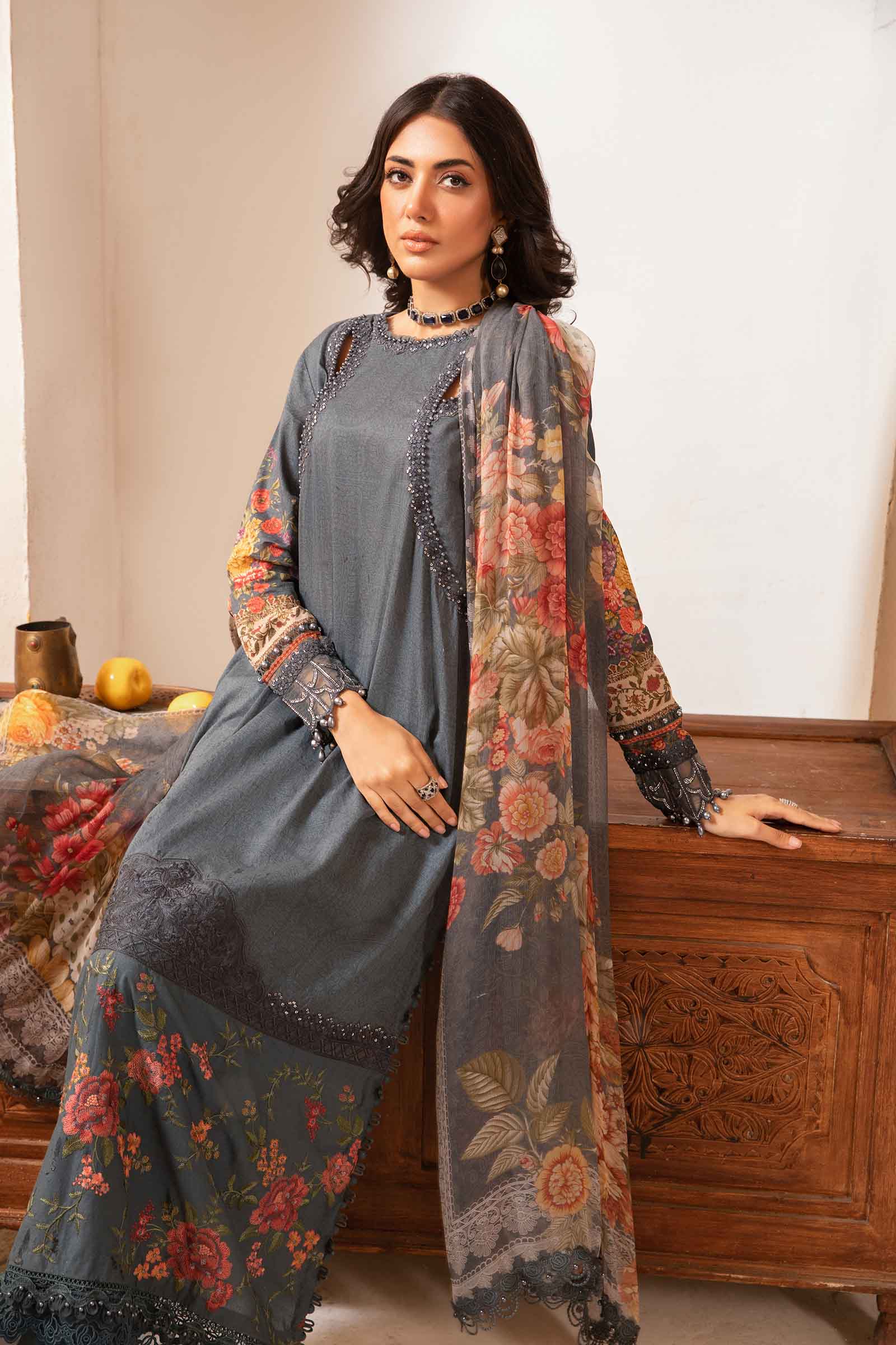 3 Piece Unstitched Printed Suit | MPT-2202-B - Image 2