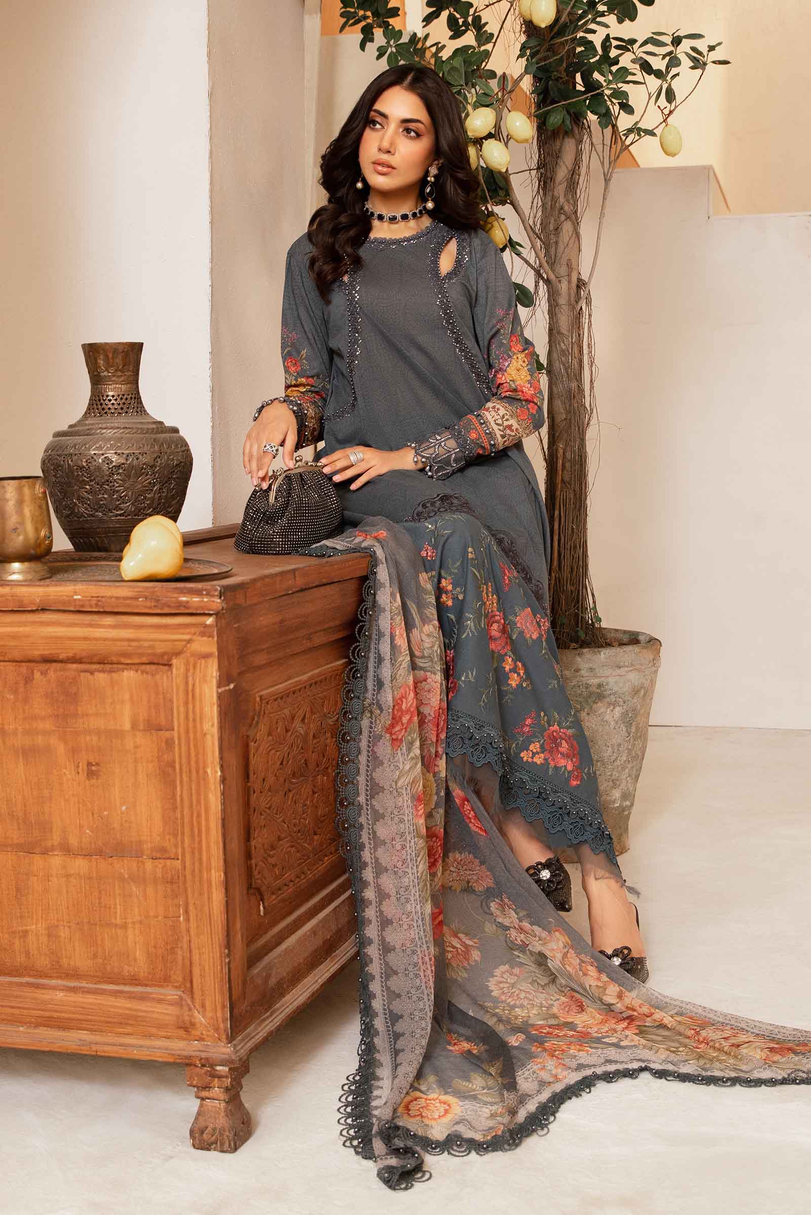 3 Piece Unstitched Printed Suit | MPT-2202-B - Image 3
