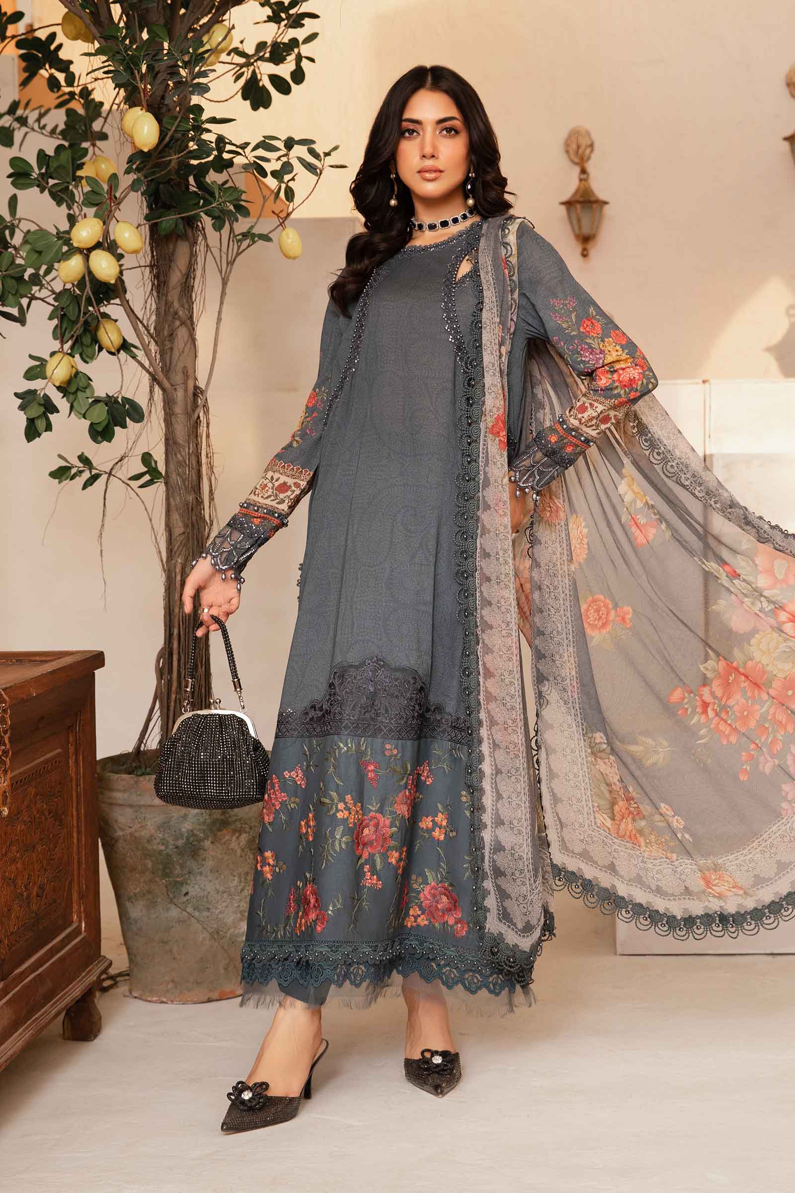 3 Piece Unstitched Printed Suit | MPT-2202-B - Image 4
