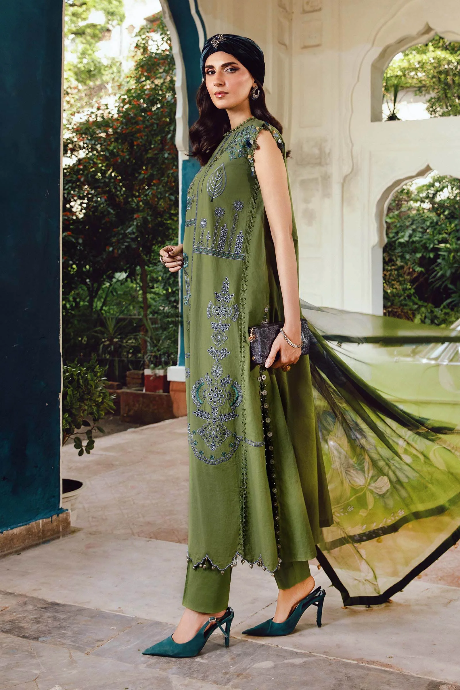 3 Piece Unstitched Embroidered Cambric Suit | MPT-2701-A - Image 5