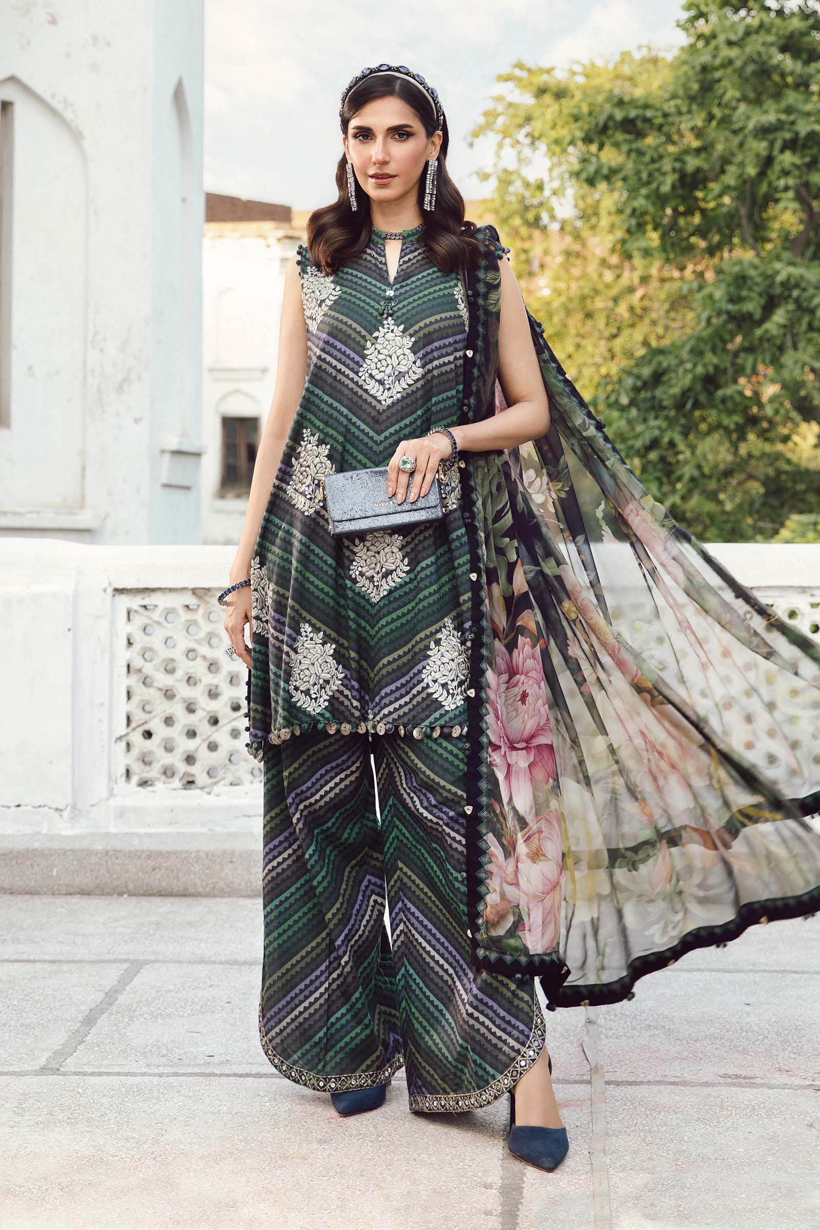 3 Piece Unstitched Embroidered Cambric Suit | MPT-2705-A - Image 3