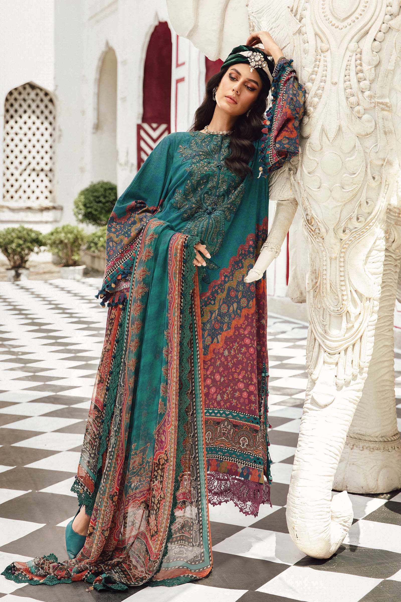 3 Piece Unstitched Embroidered Cambric Suit | MPT-2710-B - Image 5