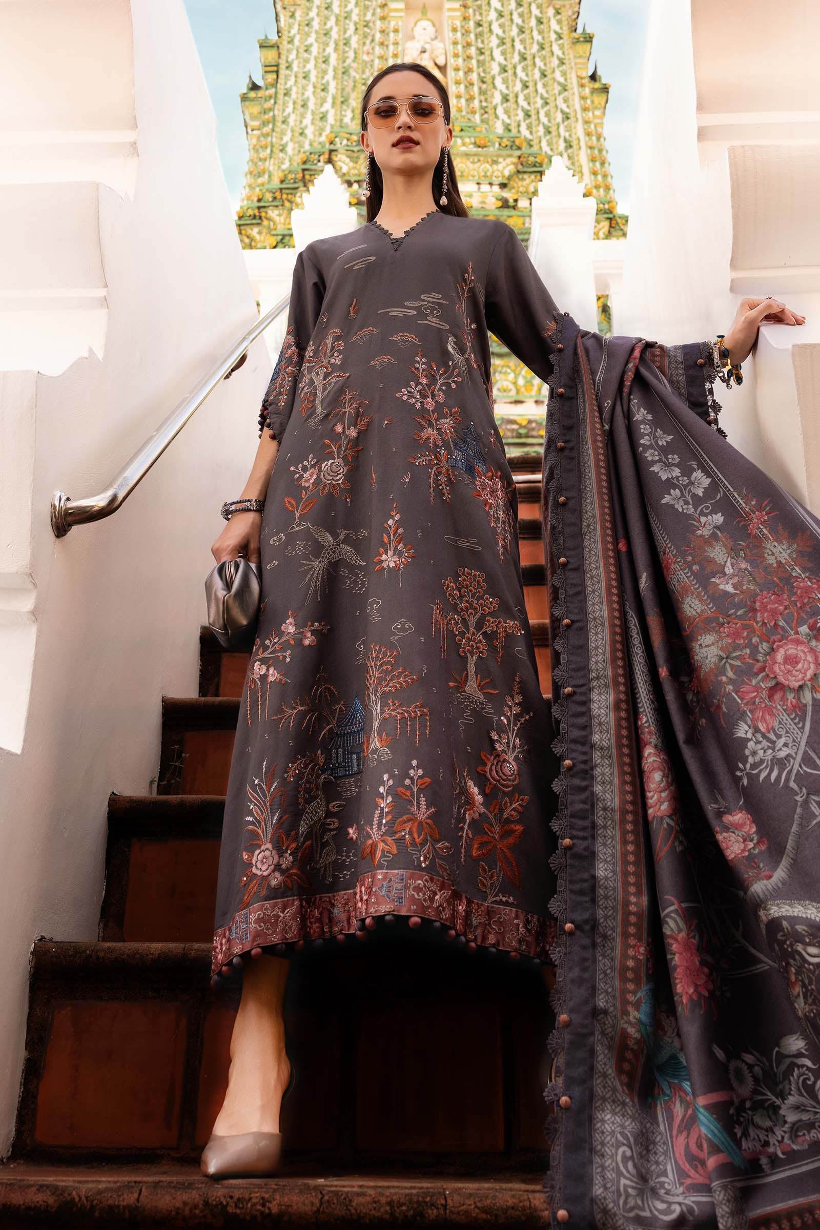3 Piece Unstitched Embroidered Twill Linen Suit - Image 3