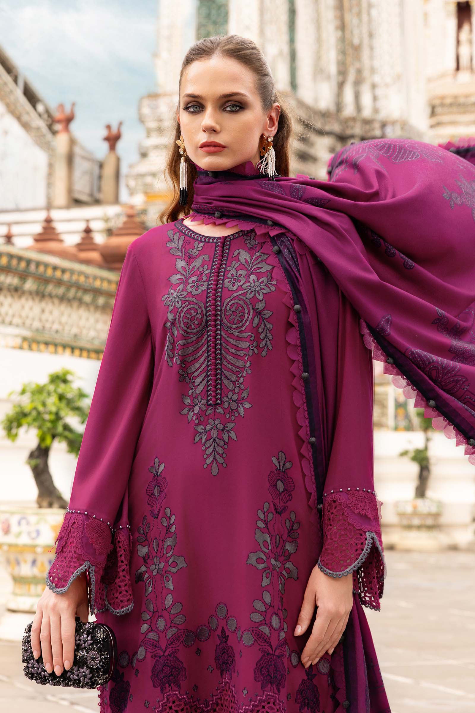 3 Piece Unstitched Embroidered Twill Linen Suit - Image 2