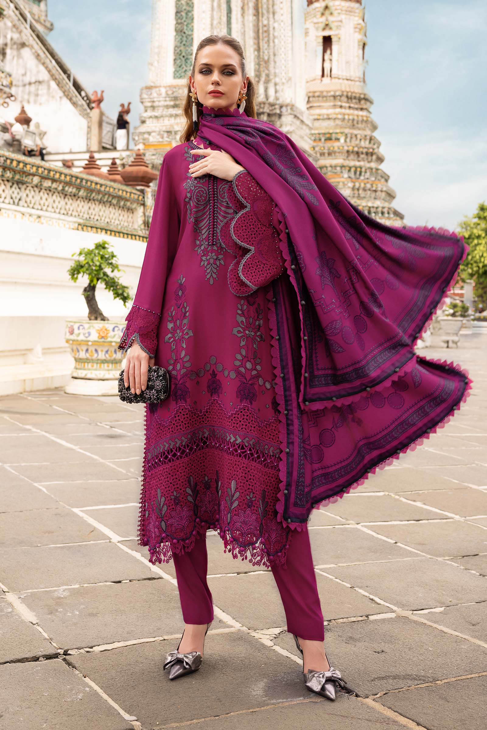 3 Piece Unstitched Embroidered Twill Linen Suit - Image 3