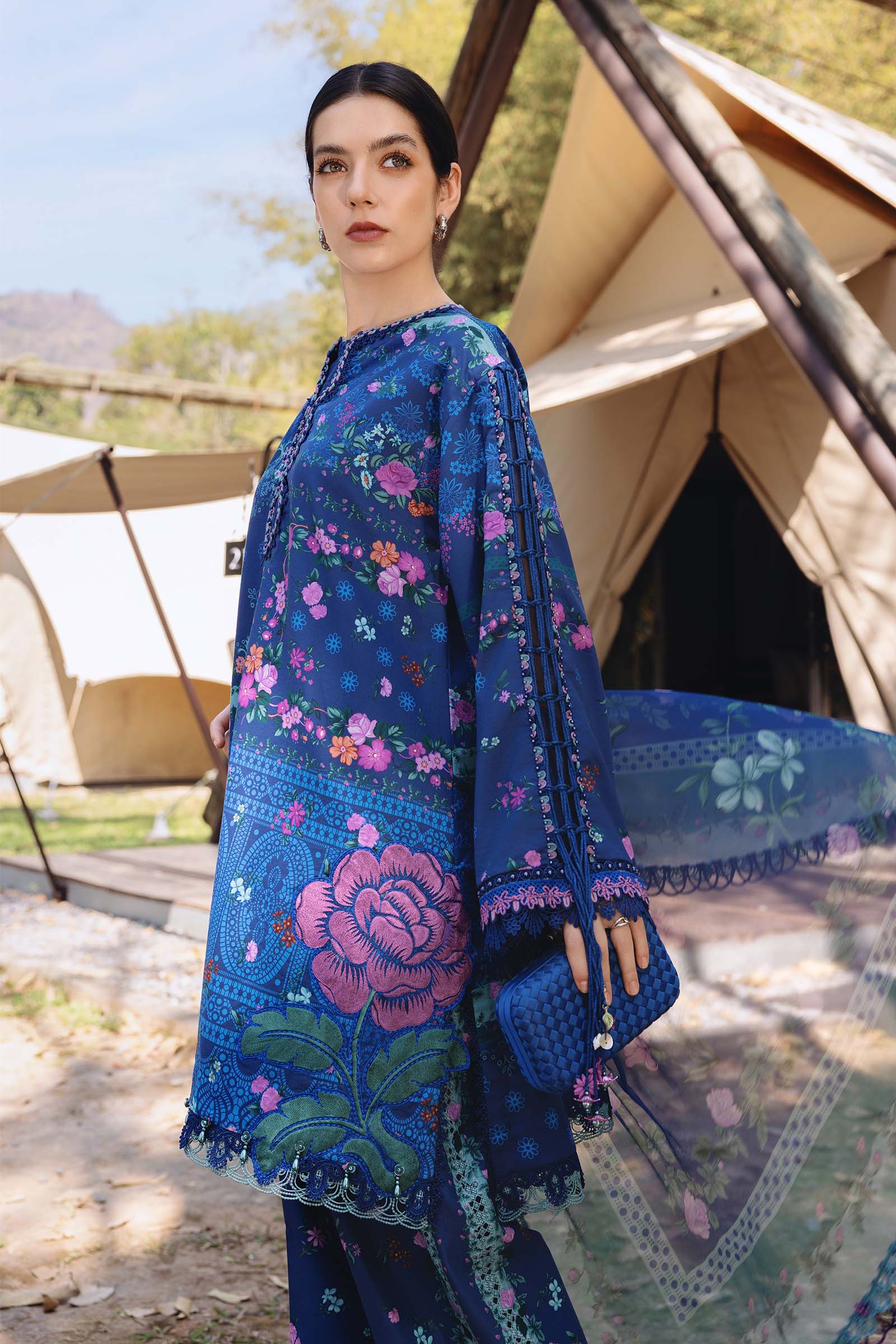 3 Piece Unstitched Embroidered Lawn Suit - Image 2