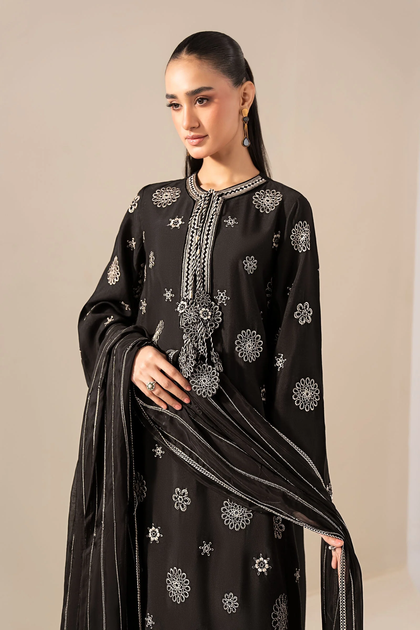 3 Piece Embroidered Tissue Staple Suit
