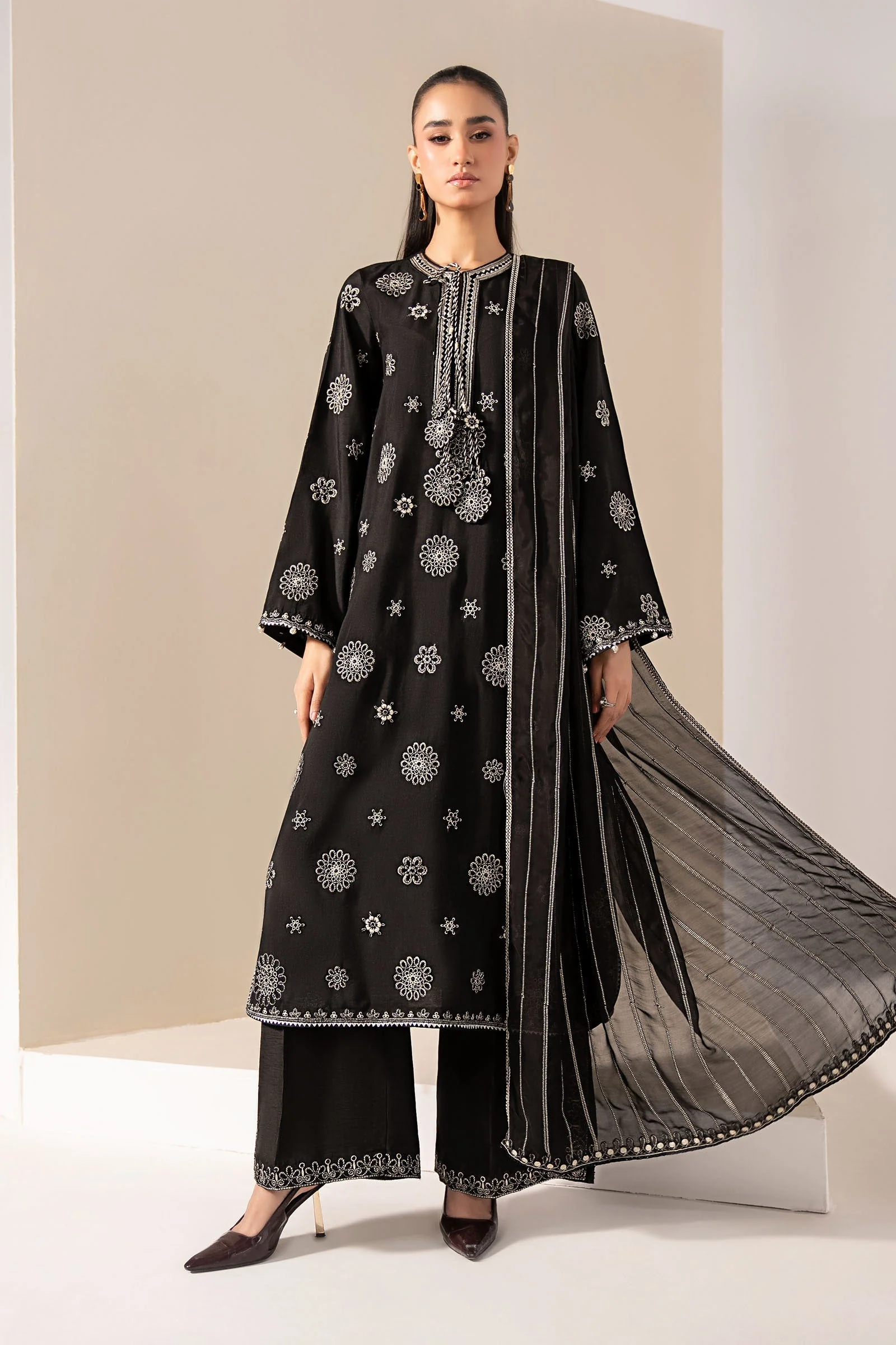 3 Piece Embroidered Tissue Staple Suit - Image 2