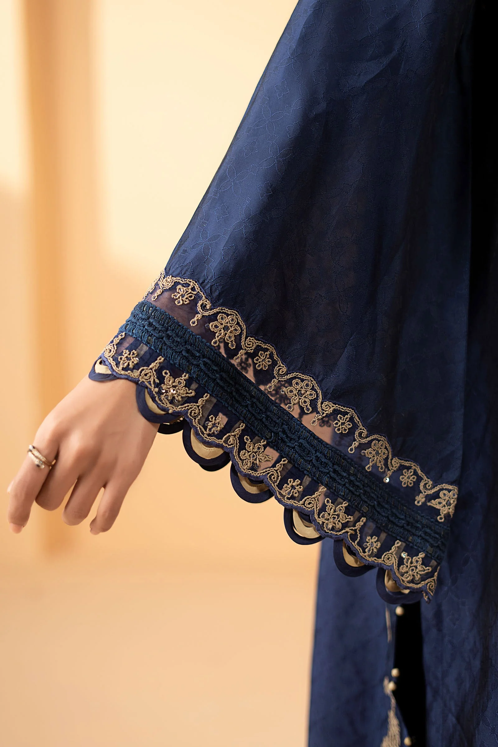 3 Piece Embroidered Self Tassel Silk Suit - Image 4