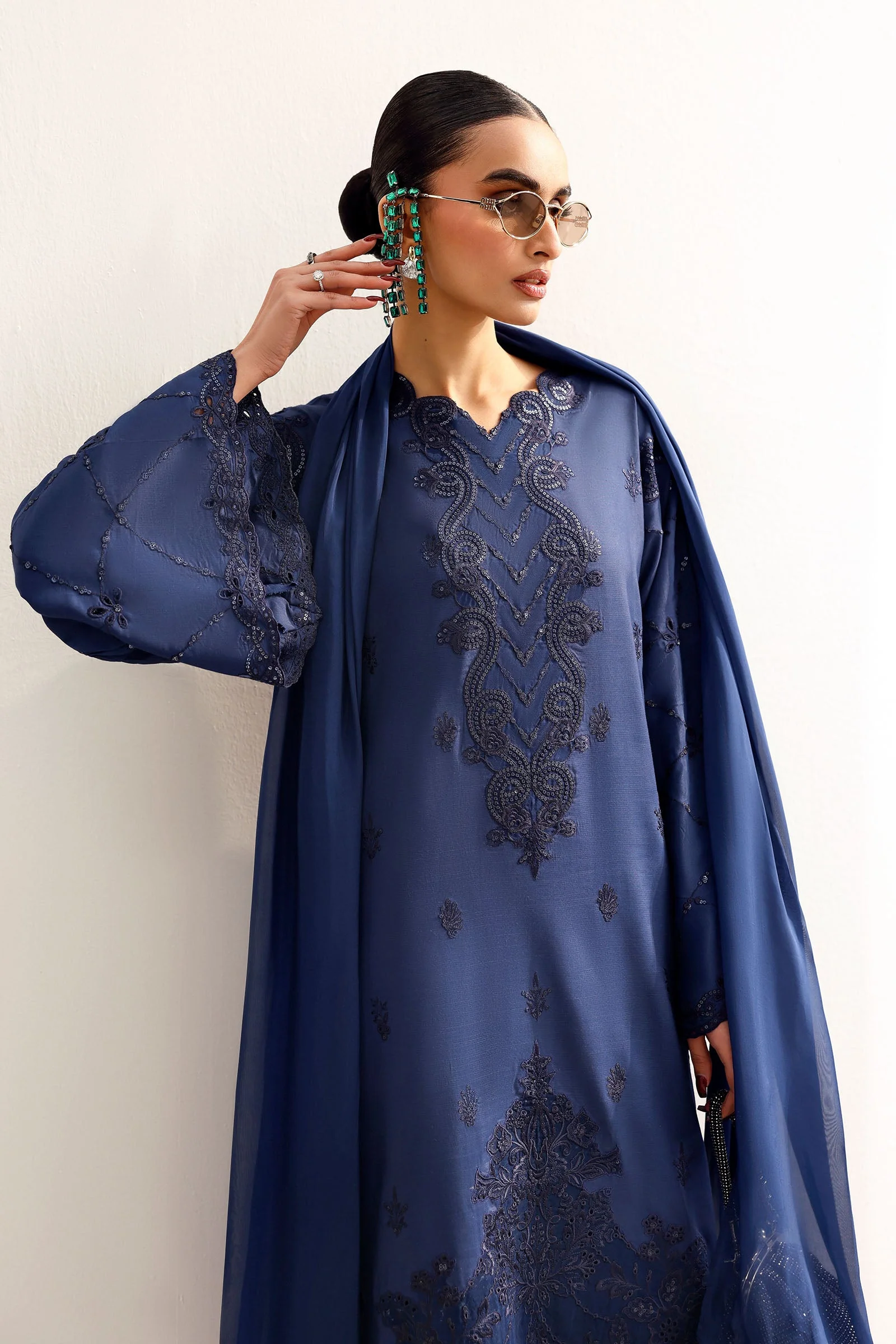 3 Piece Embroidered Raw Silk Suit - Image 2