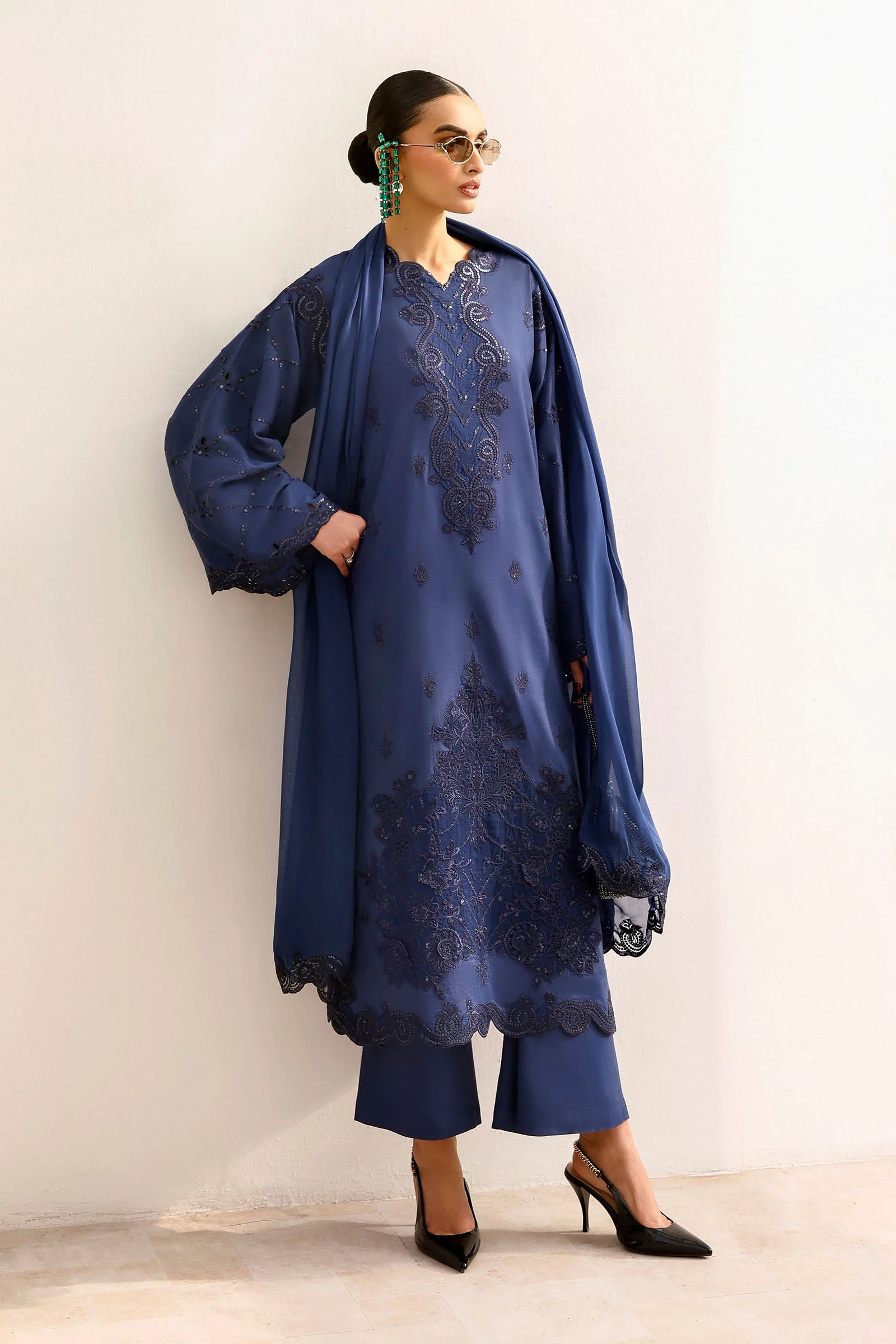 3 Piece Embroidered Raw Silk Suit - Image 3