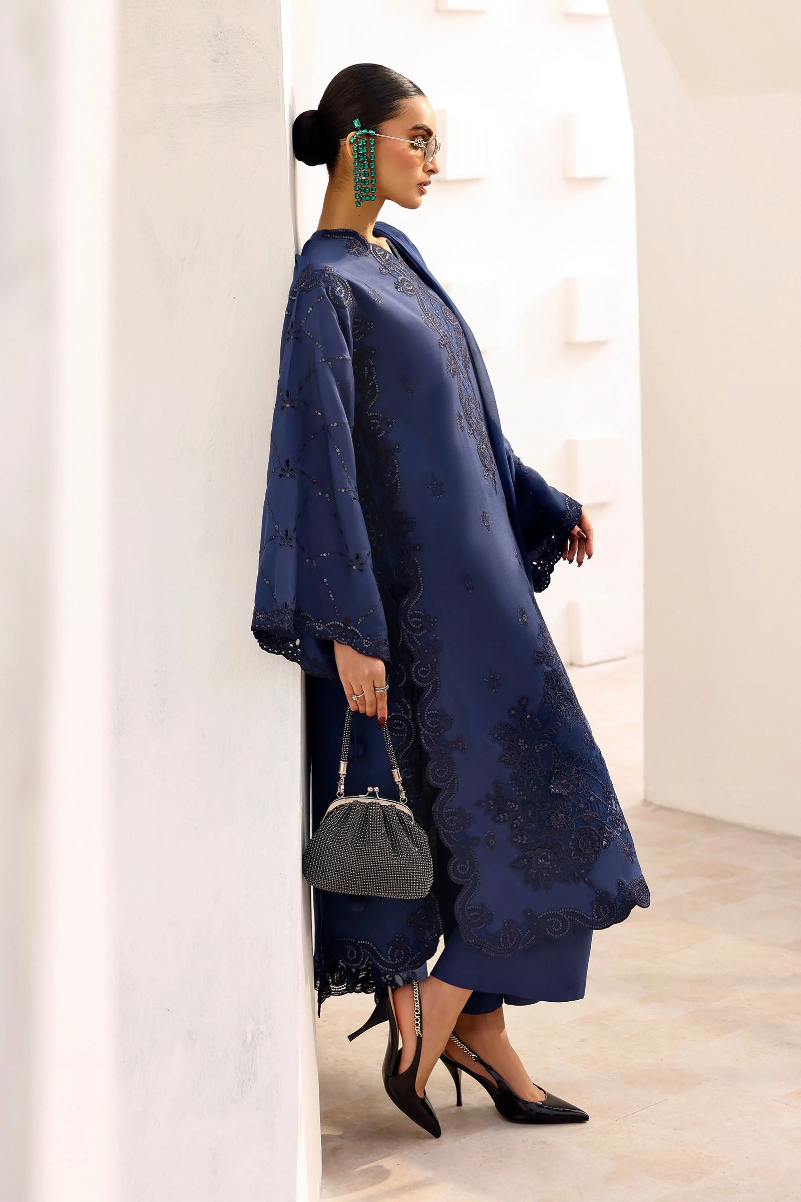 3 Piece Embroidered Raw Silk Suit - Image 5