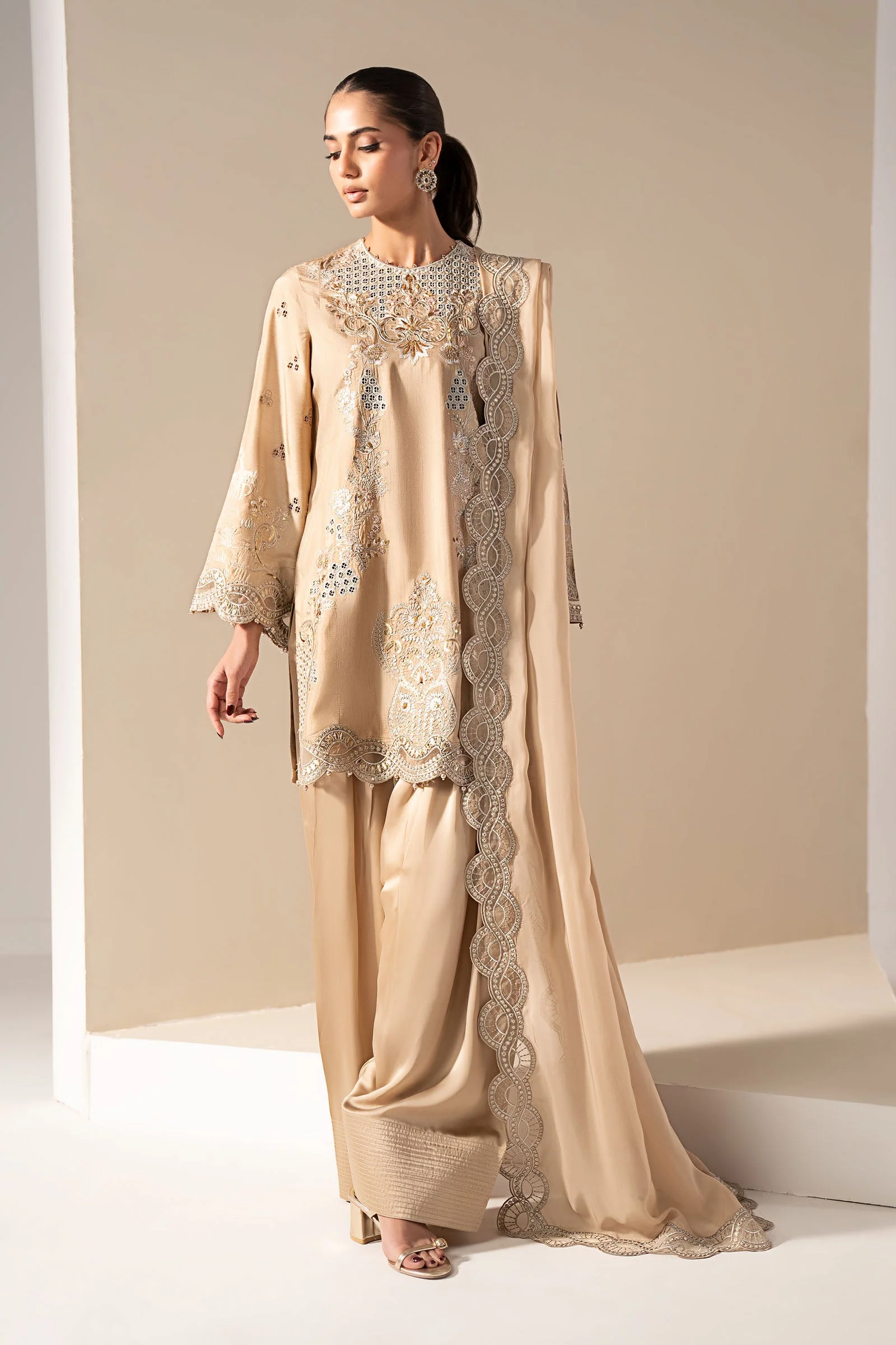 3 Piece Embroidered Raw Silk Suit - Image 2