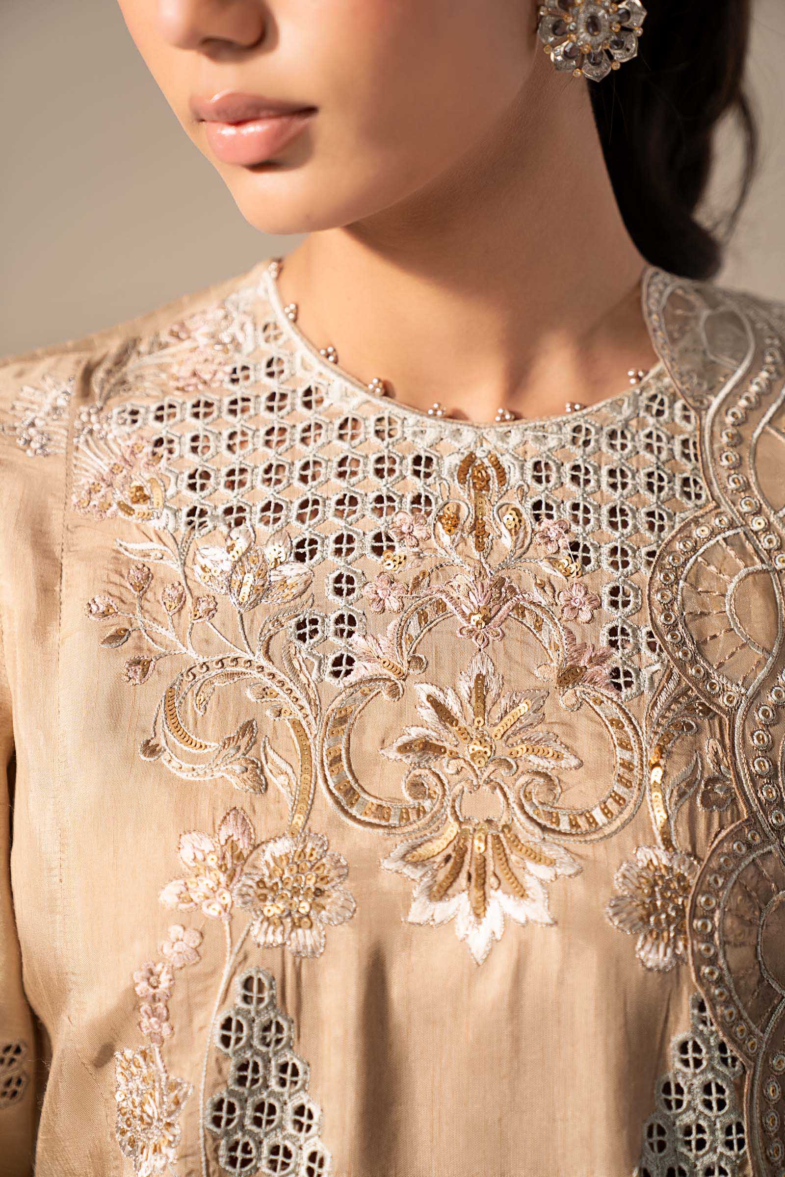 3 Piece Embroidered Raw Silk Suit - Image 3