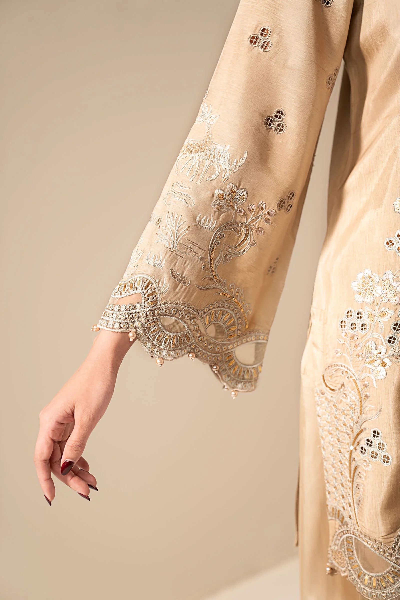 3 Piece Embroidered Raw Silk Suit - Image 5