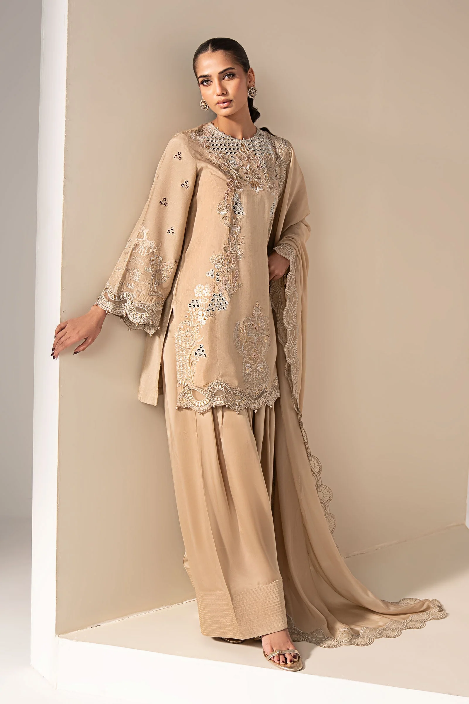 3 Piece Embroidered Raw Silk Suit - Image 7