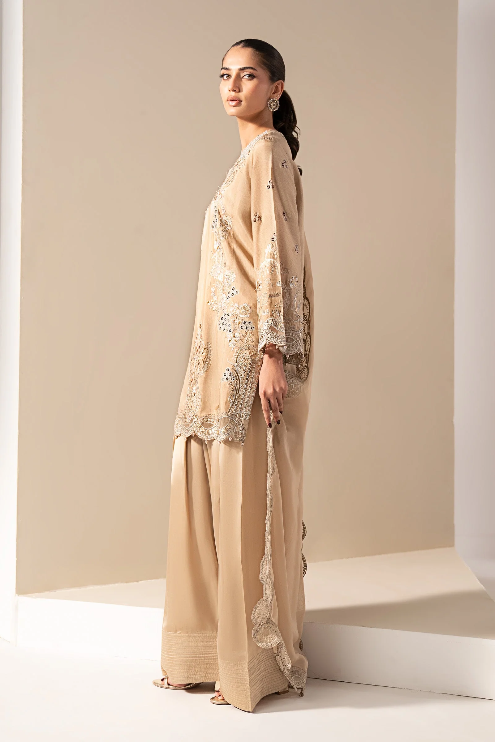 3 Piece Embroidered Raw Silk Suit - Image 8