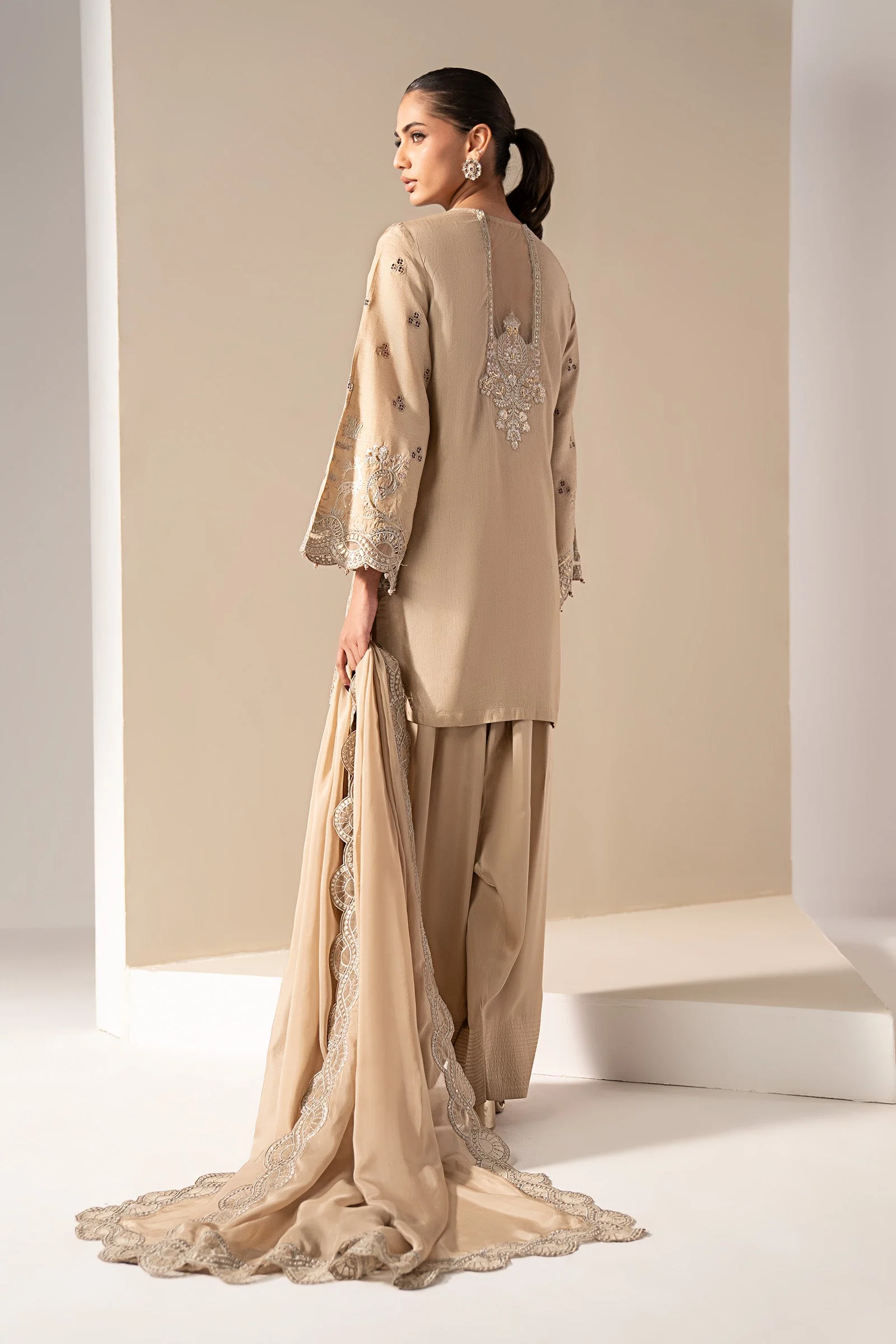 3 Piece Embroidered Raw Silk Suit - Image 9