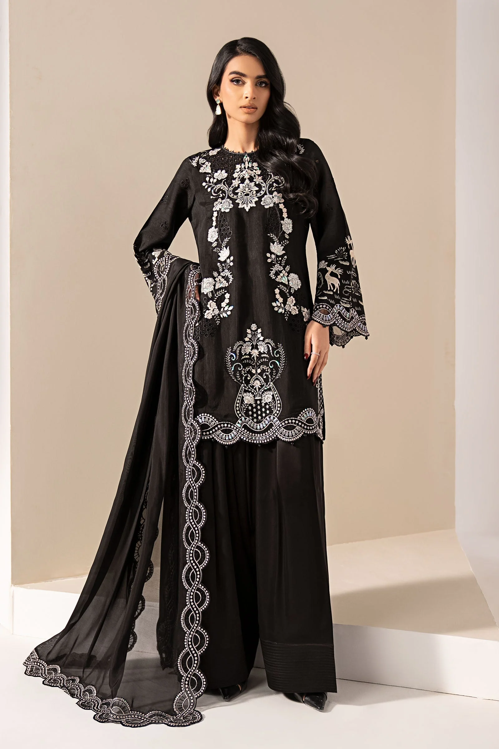 3 Piece Embroidered Raw Silk Suit - Image 2