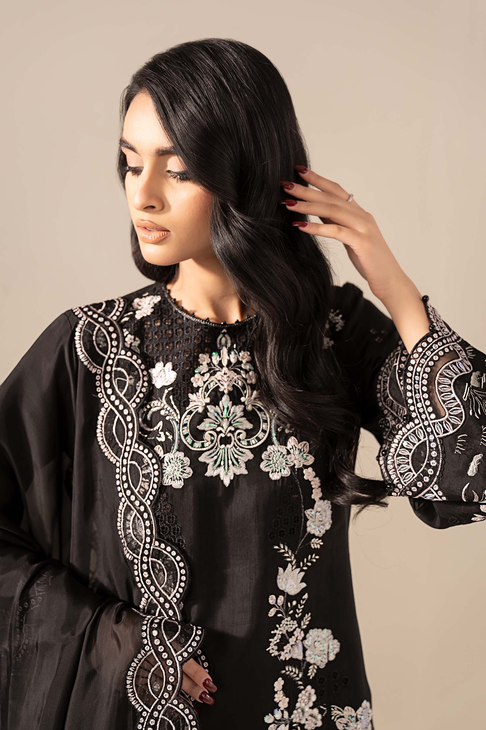 3 Piece Embroidered Raw Silk Suit - Image 3