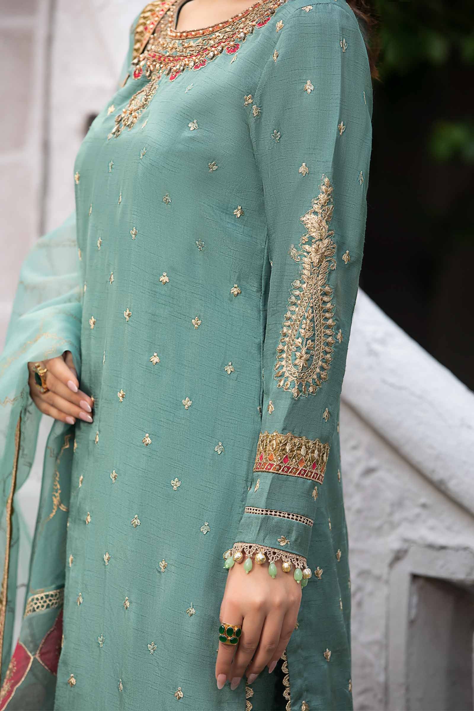 3 Piece Embroidered Raw Silk Suit - Image 3