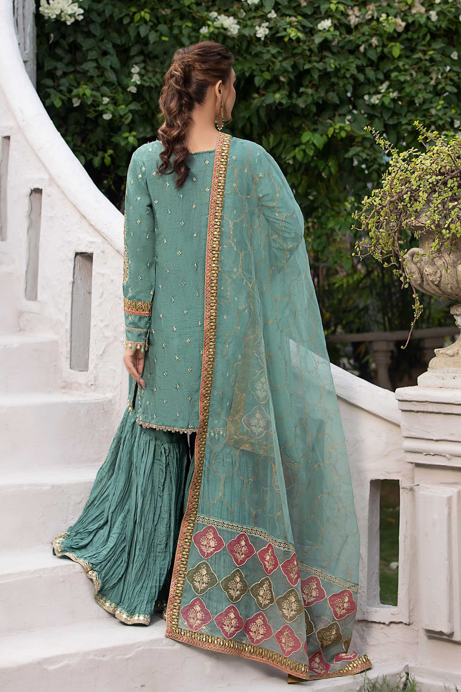 3 Piece Embroidered Raw Silk Suit - Image 5