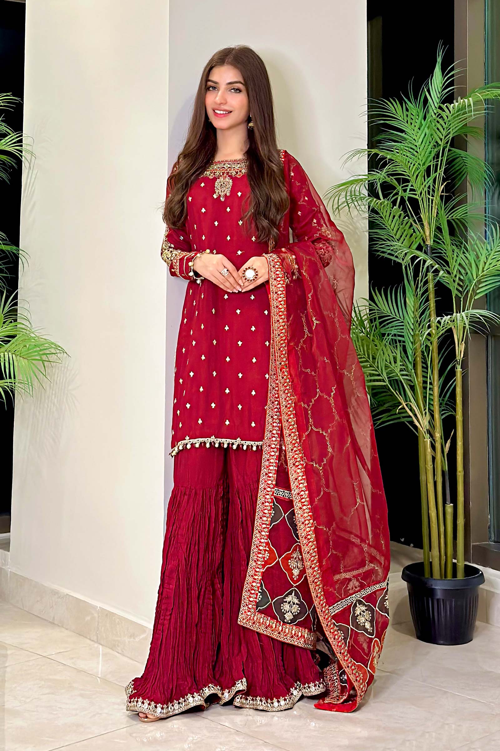 3 Piece Embroidered Raw Silk Suit - Image 7