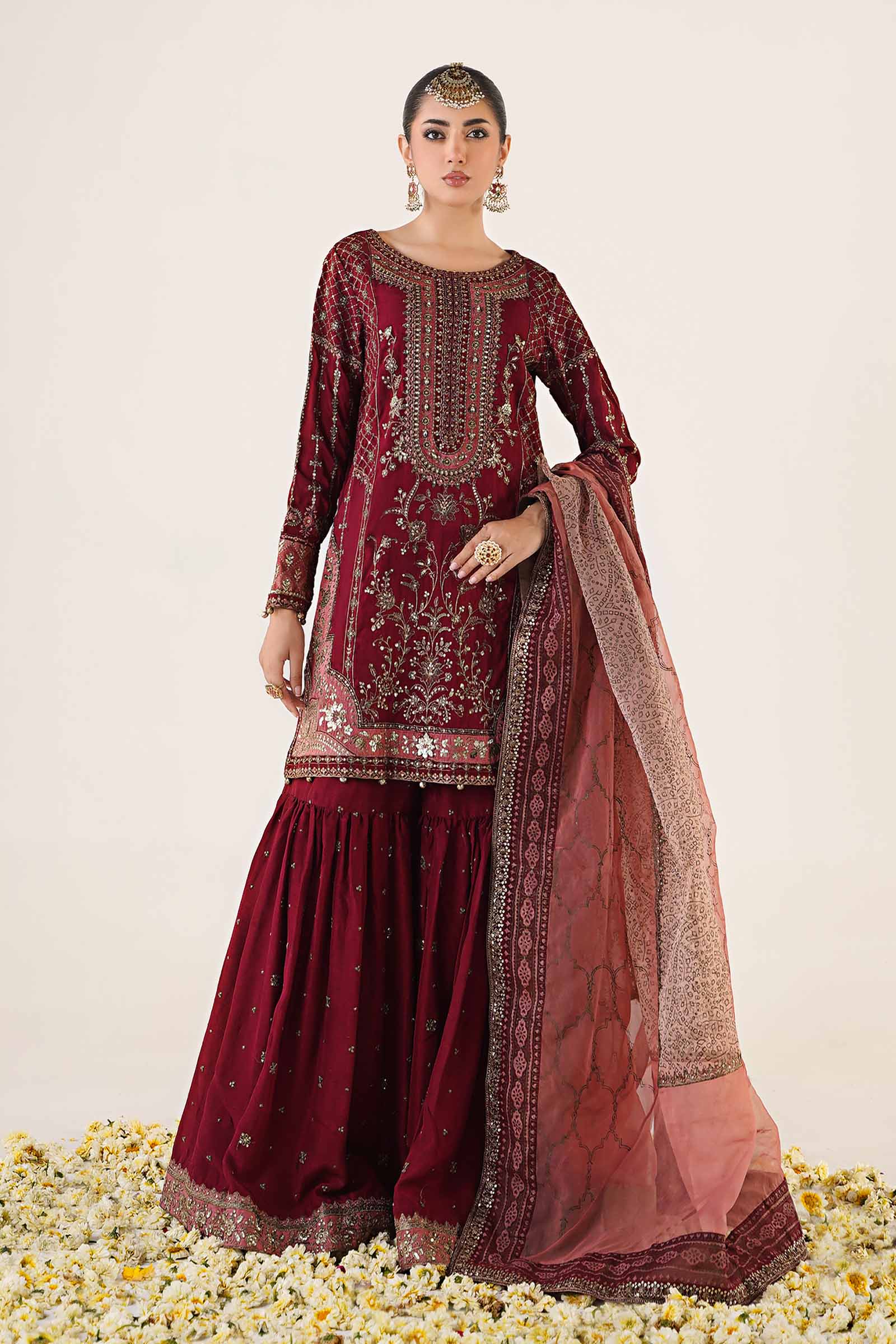 3 Piece Embroidered Raw Silk Suit