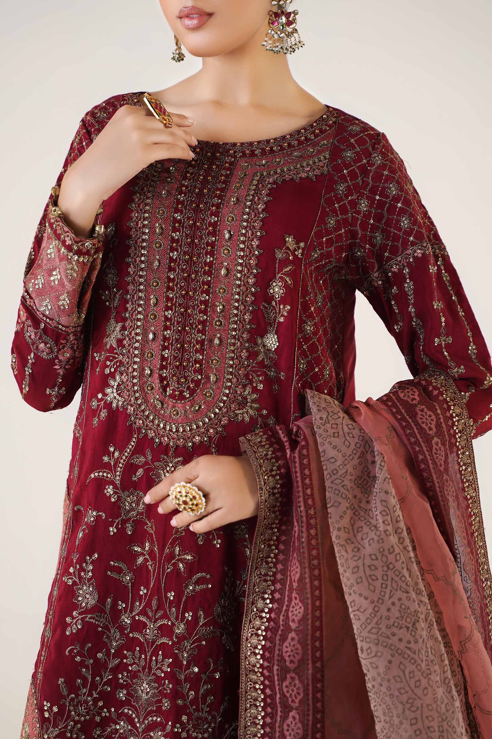 3 Piece Embroidered Raw Silk Suit - Image 3