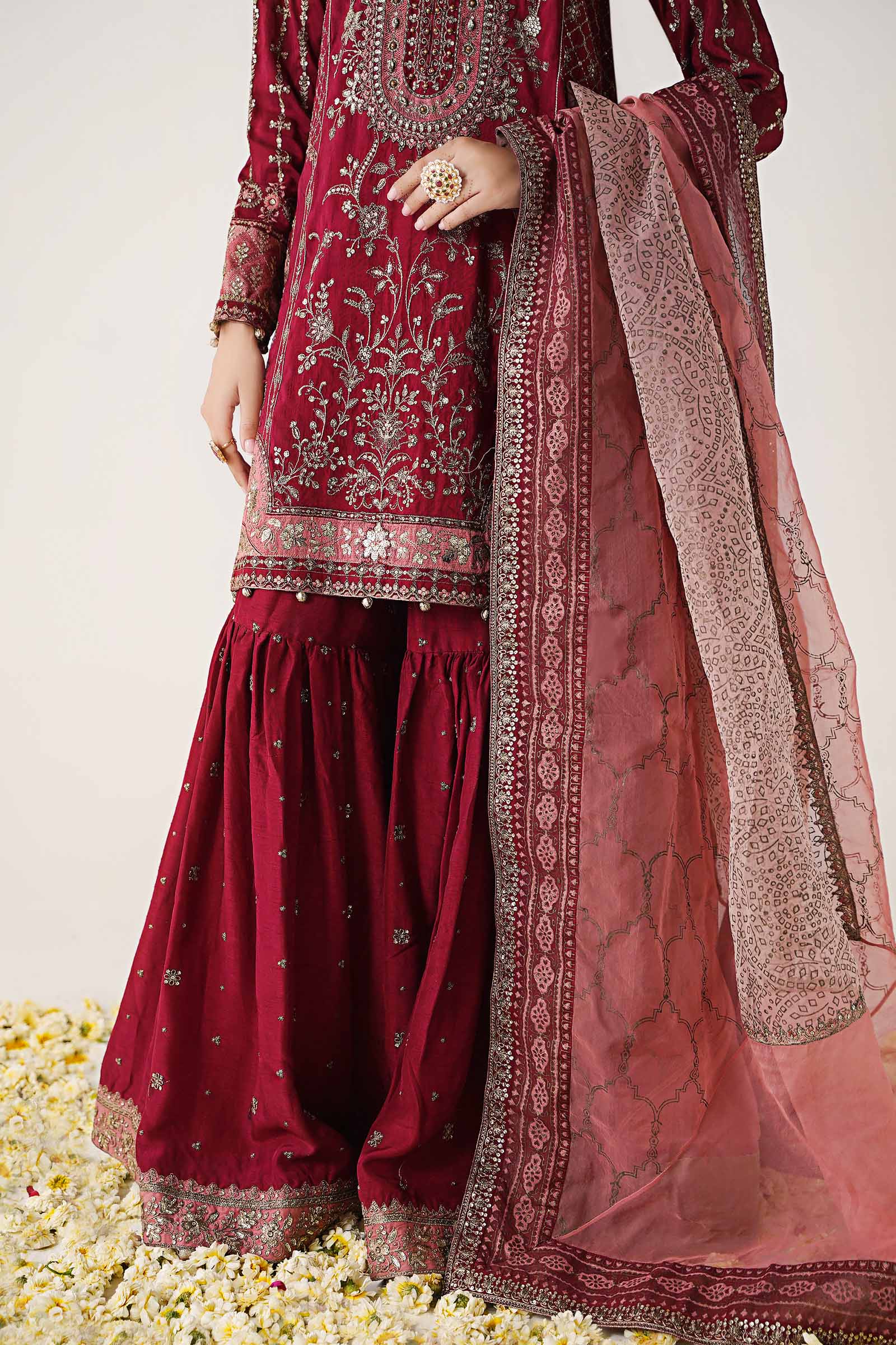 3 Piece Embroidered Raw Silk Suit - Image 4