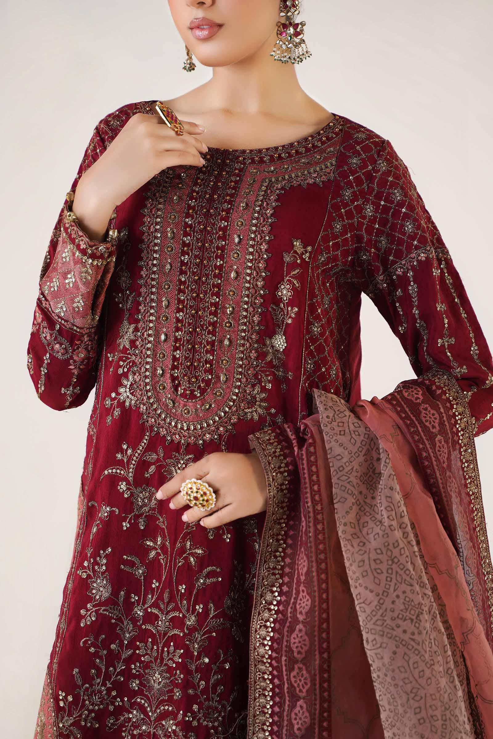 3 Piece Embroidered Raw Silk Suit - Image 3