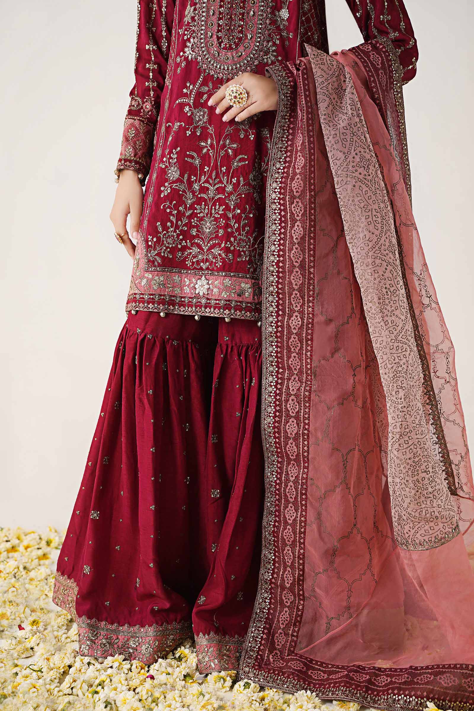 3 Piece Embroidered Raw Silk Suit - Image 4