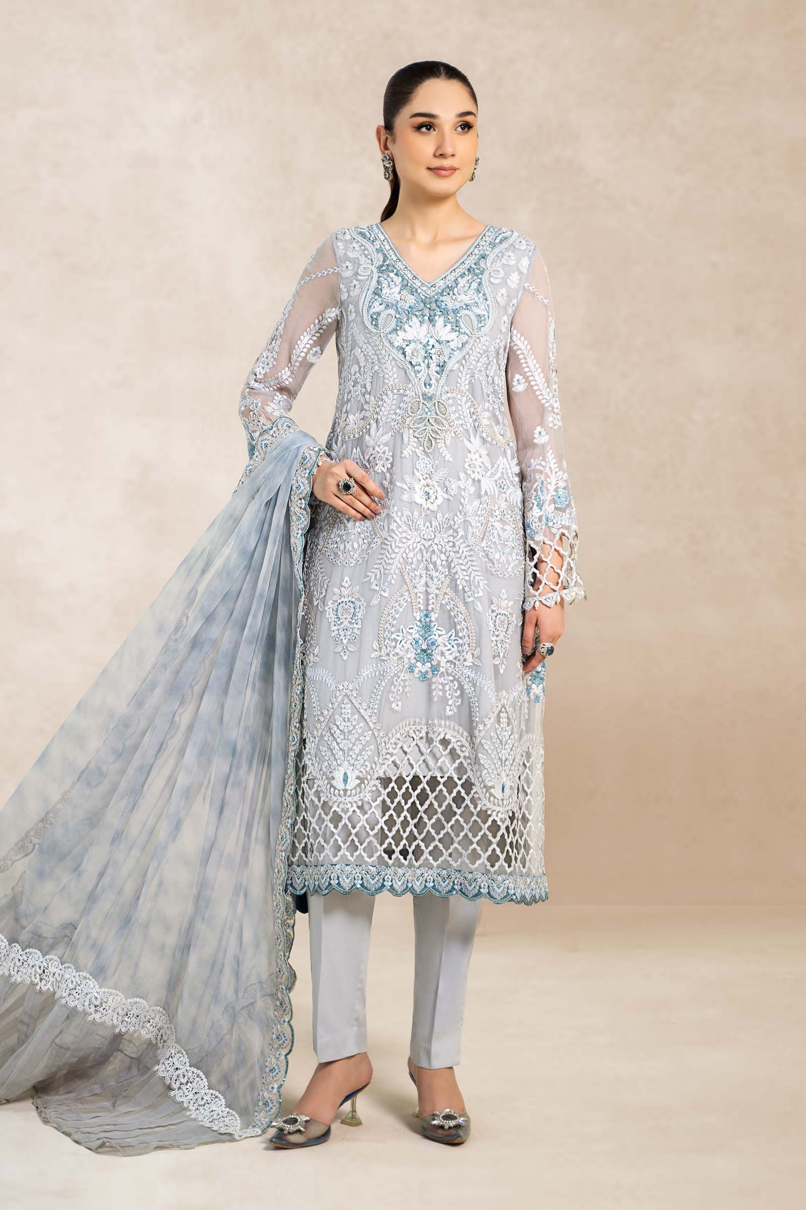 3 Piece Embroidered Bamber Chiffon Suit