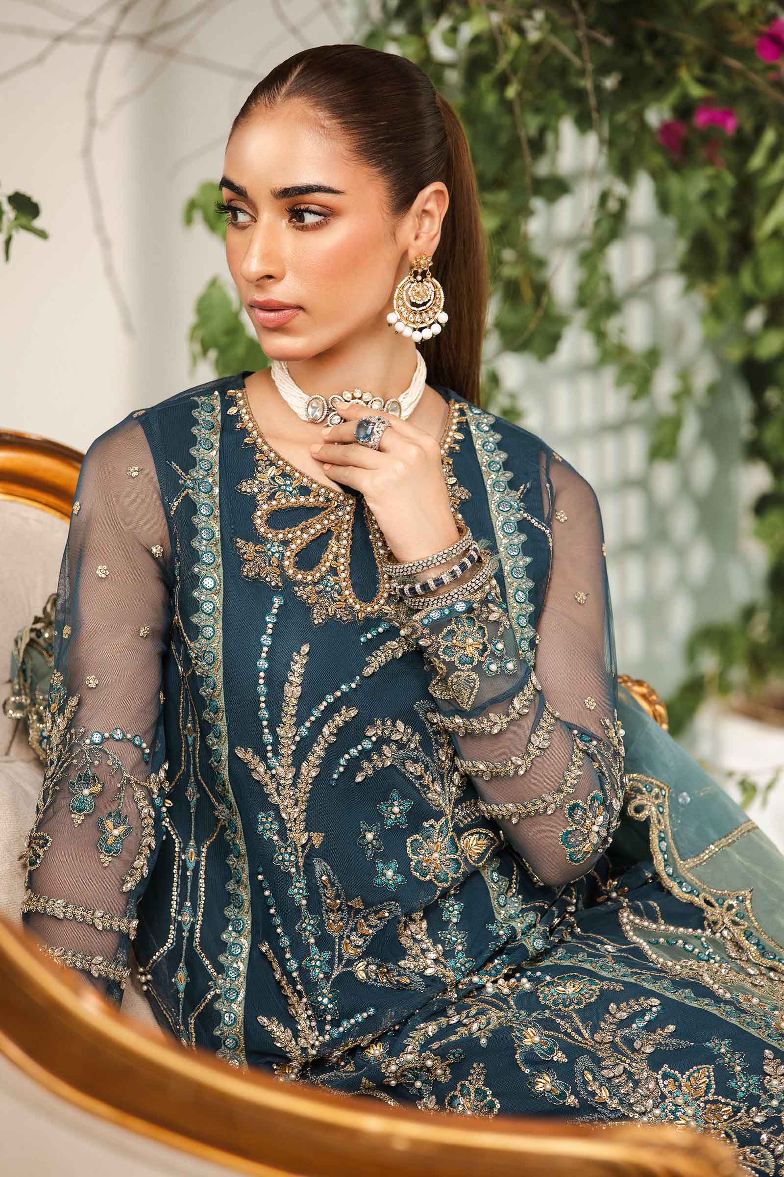 3 Piece Embellished Net Suit - Image 3