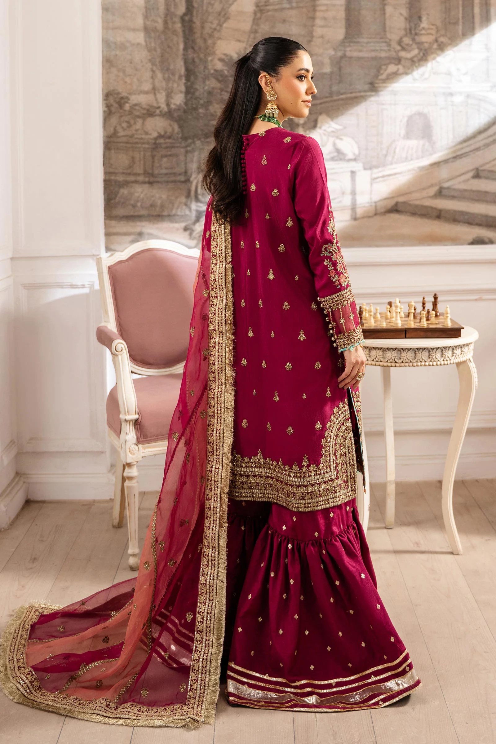 3 Piece Embroidered Raw Silk Suit - Image 13
