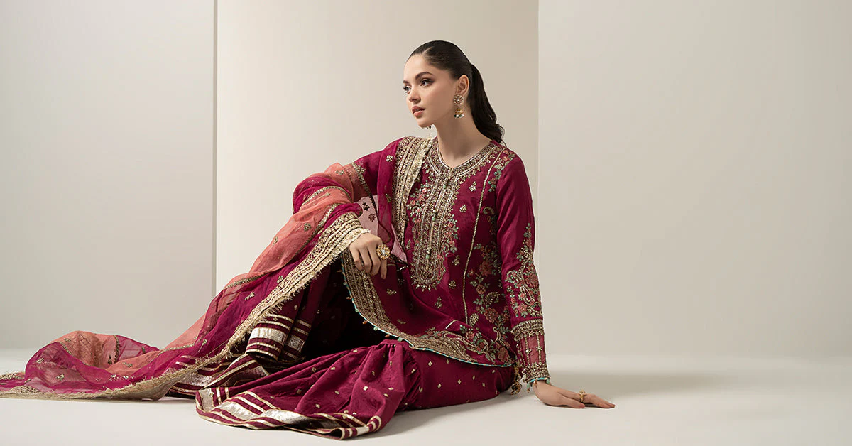 3 Piece Embroidered Raw Silk Suit - Image 16