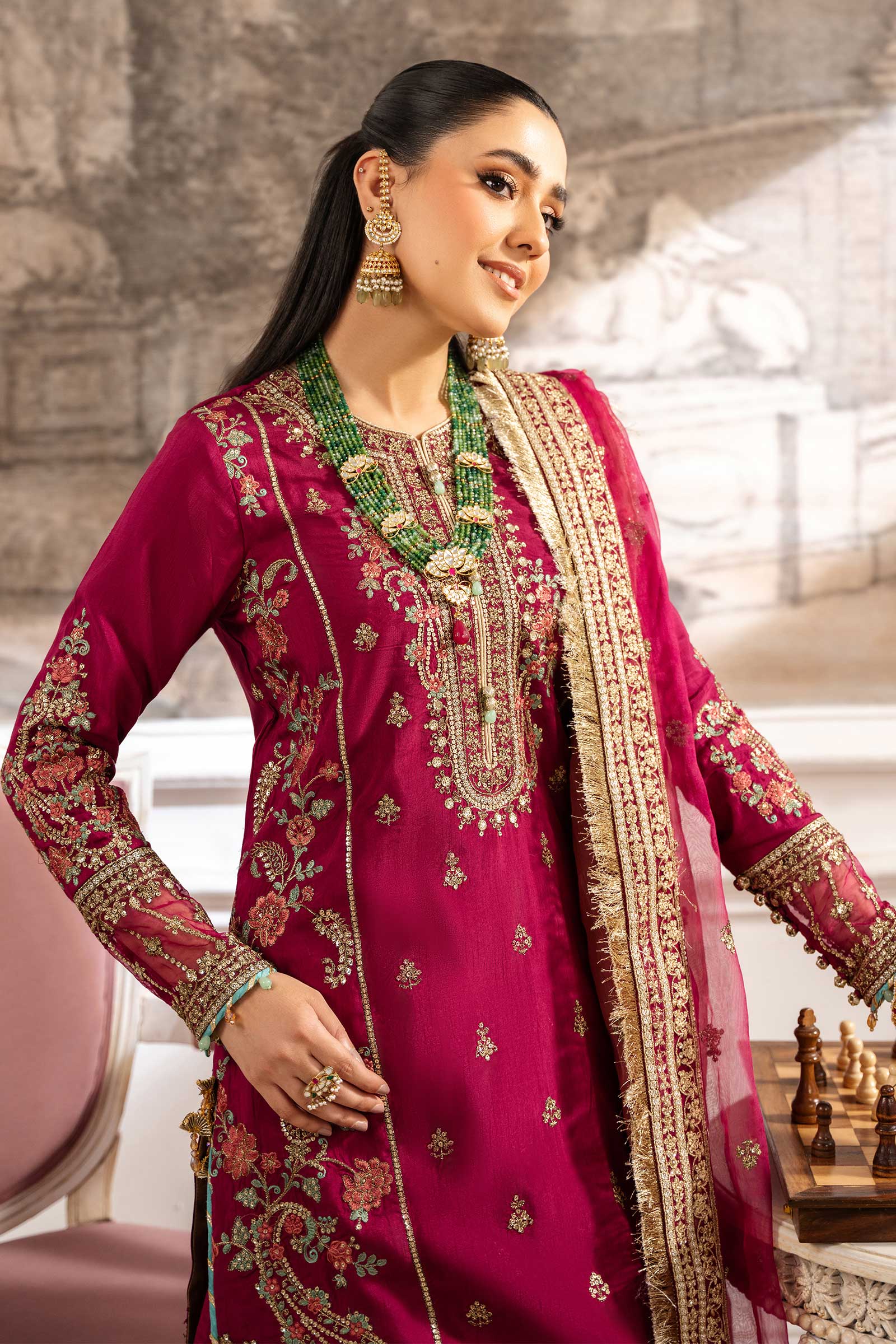 3 Piece Embroidered Raw Silk Suit - Image 2