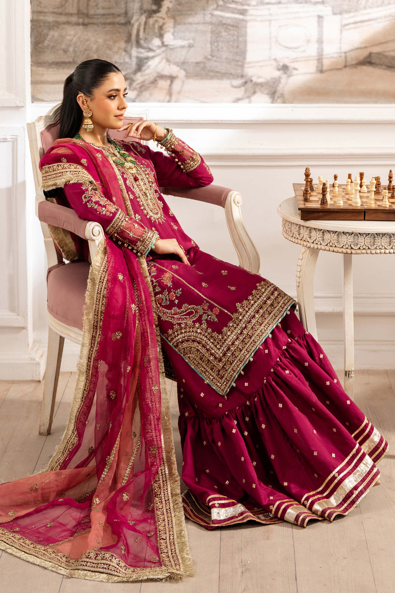 3 Piece Embroidered Raw Silk Suit - Image 3
