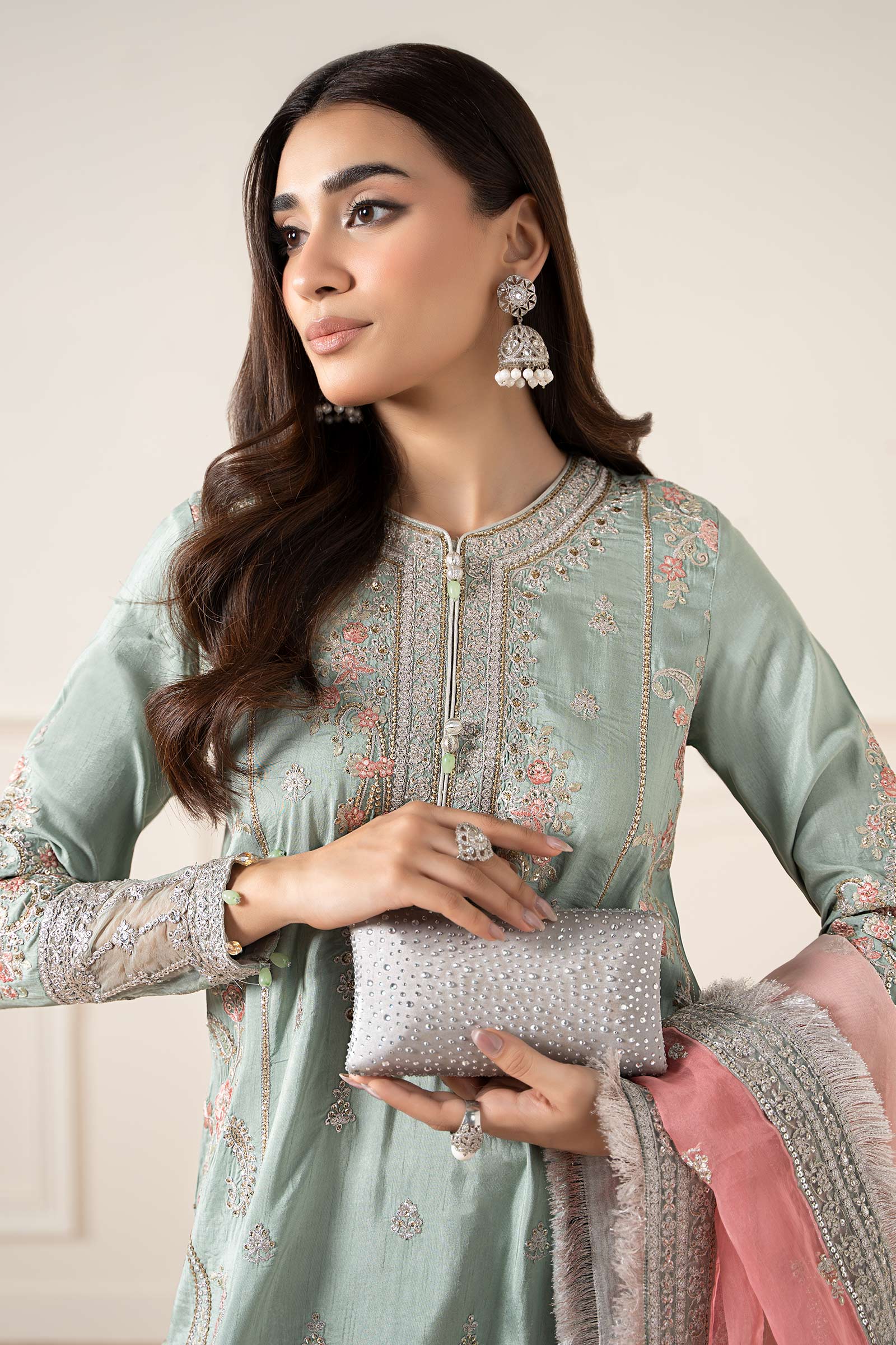 3 Piece Embroidered Raw Silk Suit - Image 2