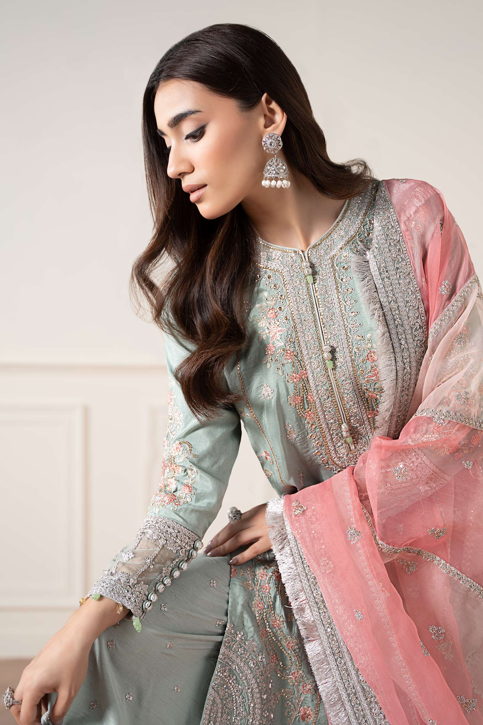 3 Piece Embroidered Raw Silk Suit - Image 3