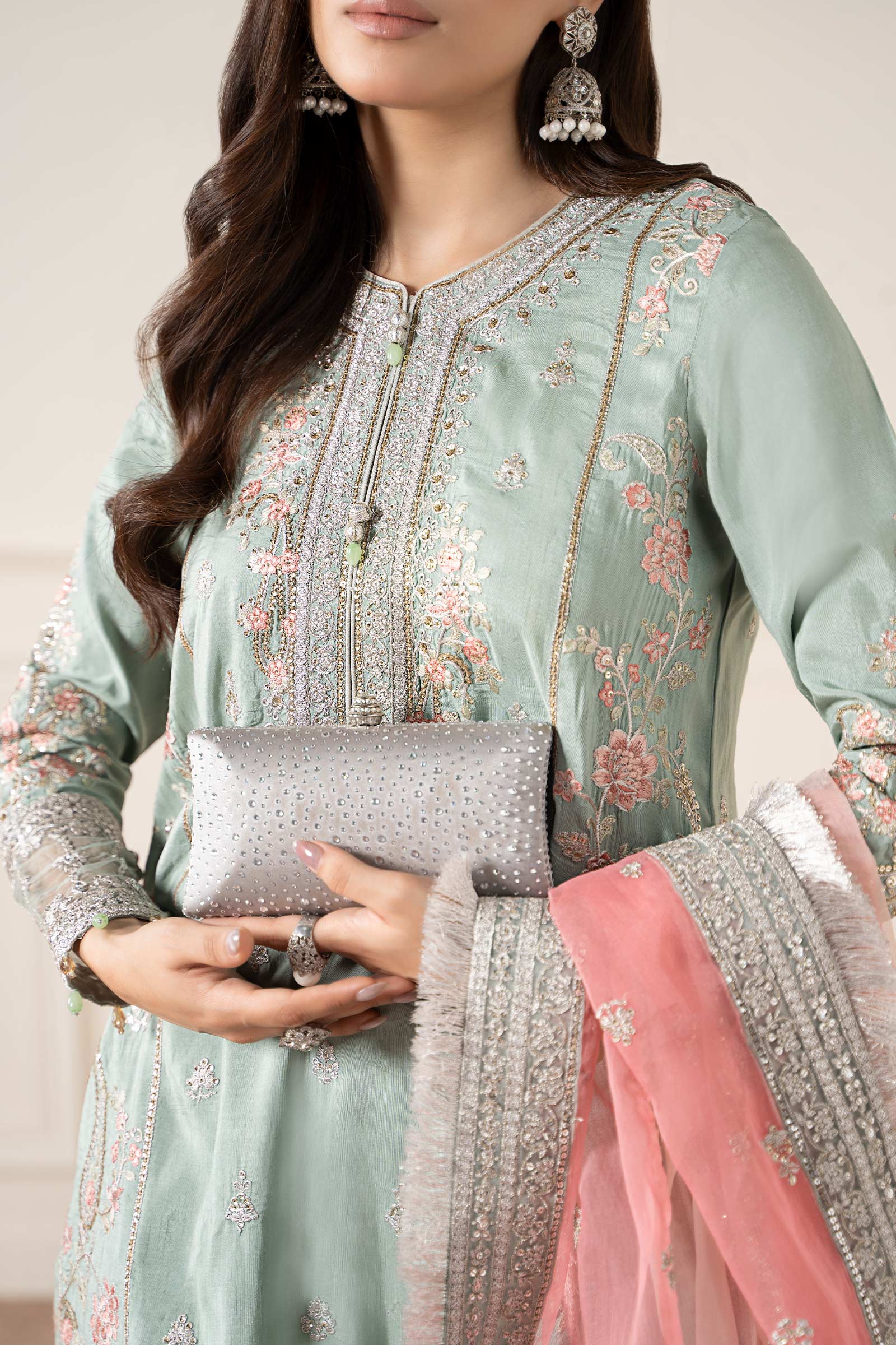 3 Piece Embroidered Raw Silk Suit - Image 4