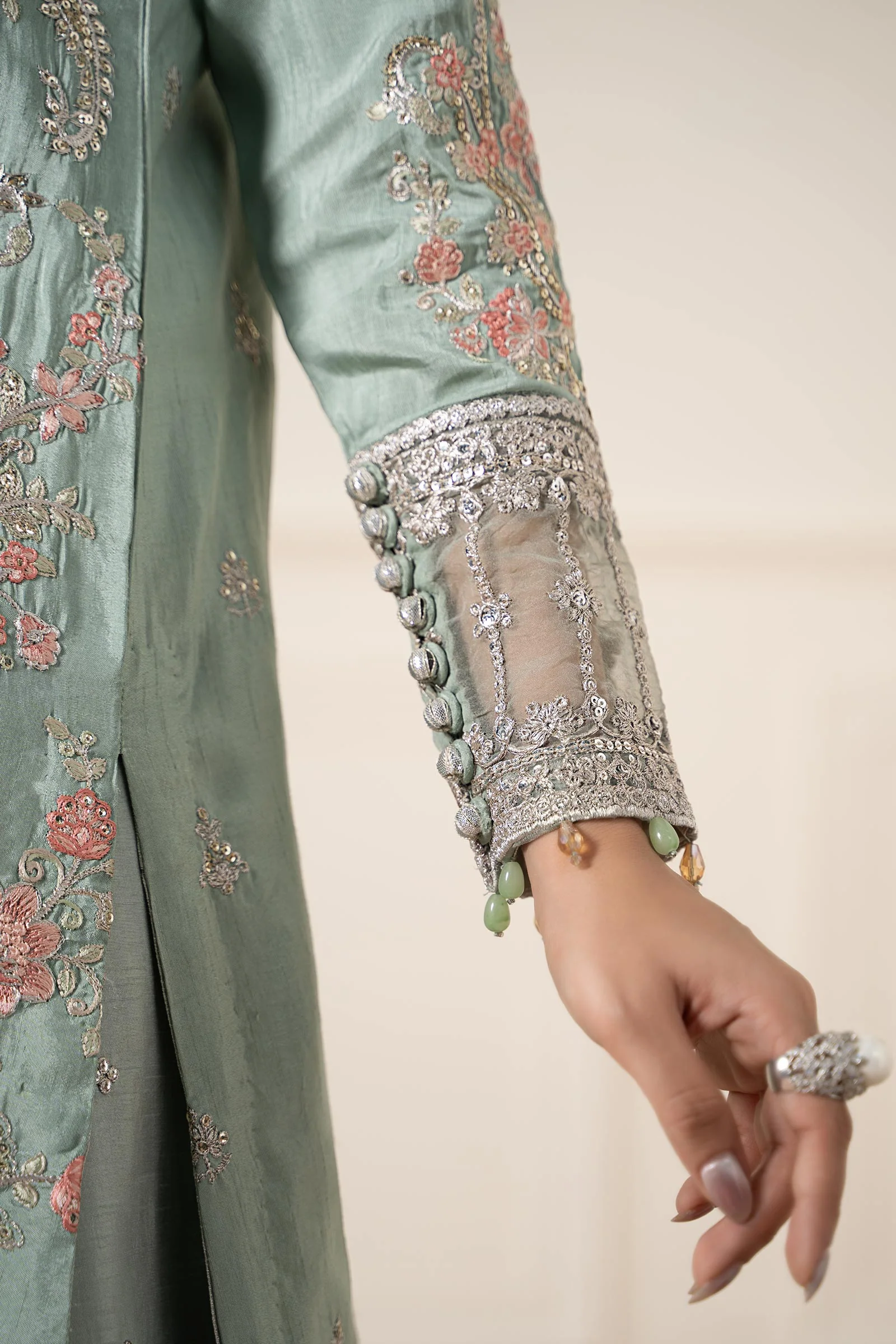 3 Piece Embroidered Raw Silk Suit - Image 5