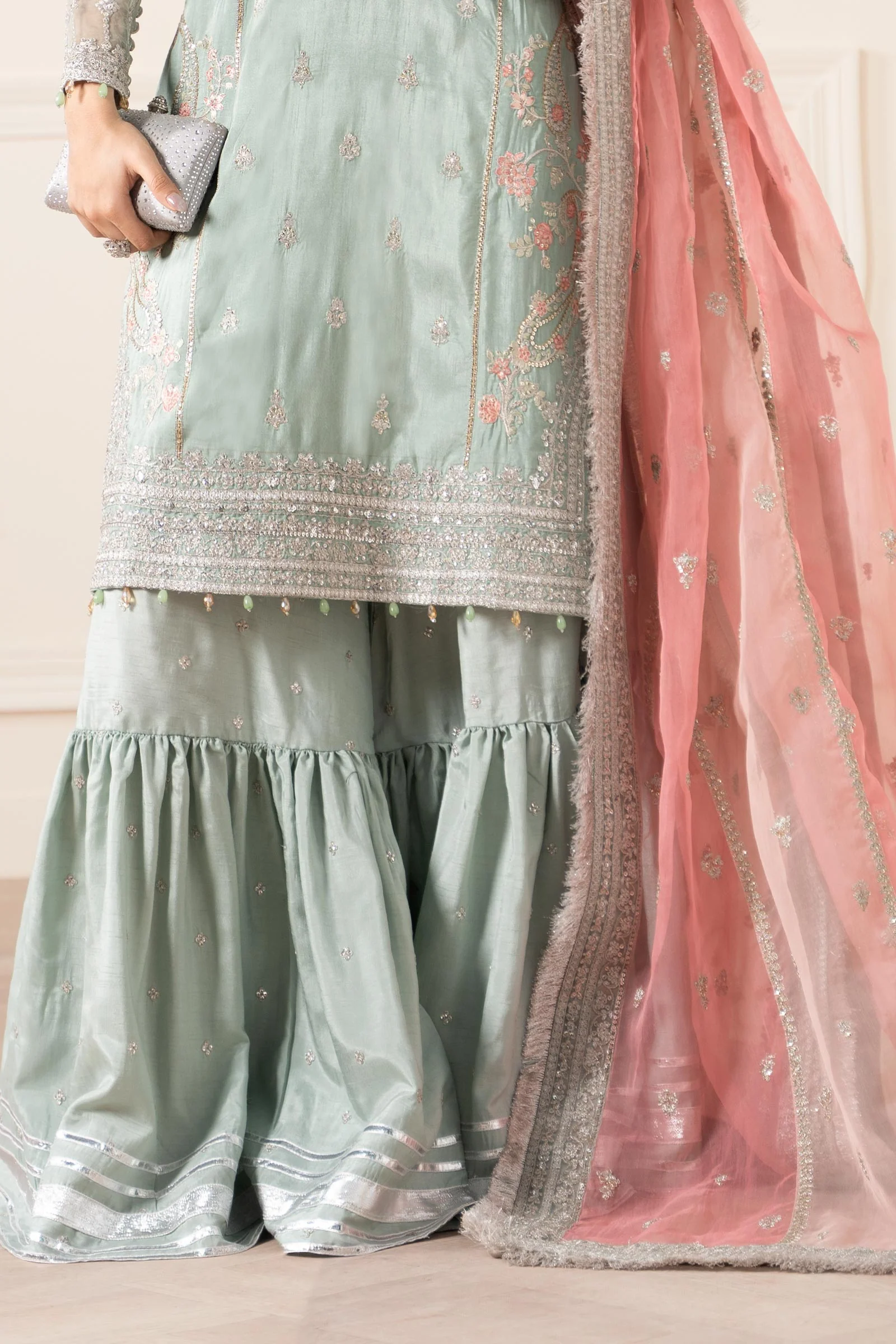 3 Piece Embroidered Raw Silk Suit - Image 6