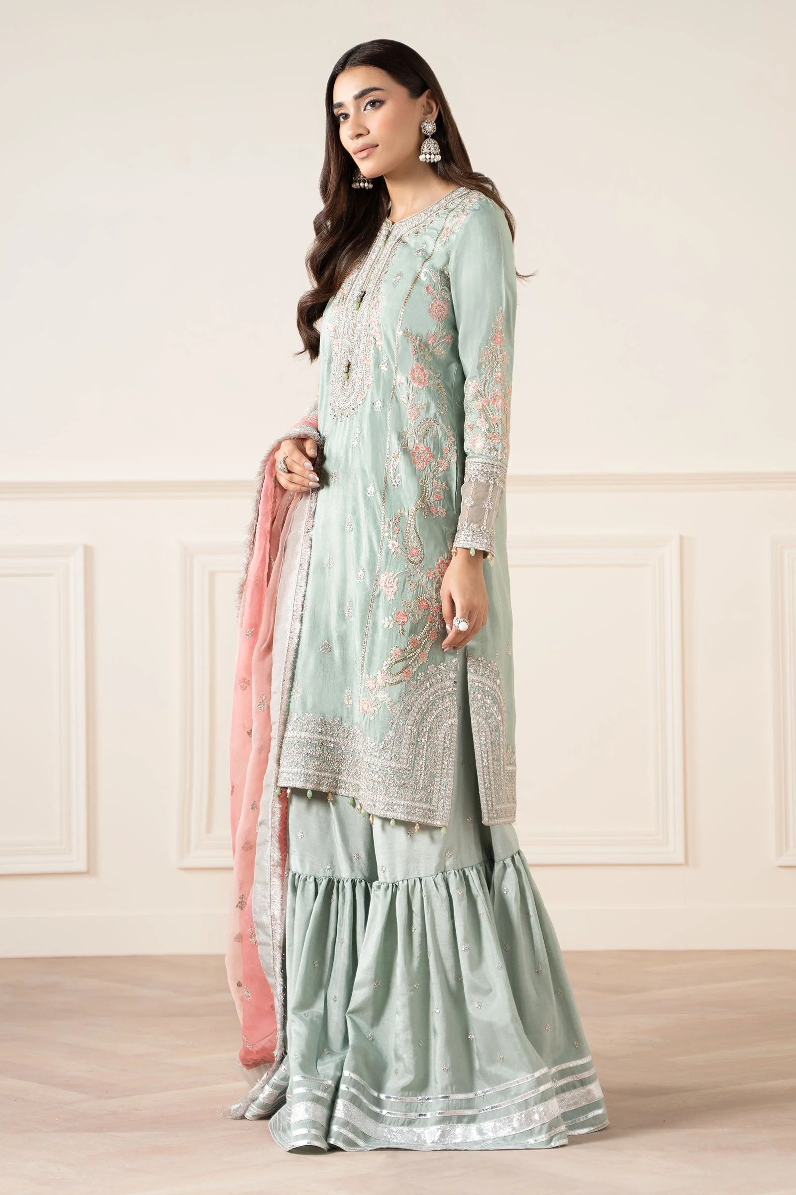3 Piece Embroidered Raw Silk Suit - Image 7