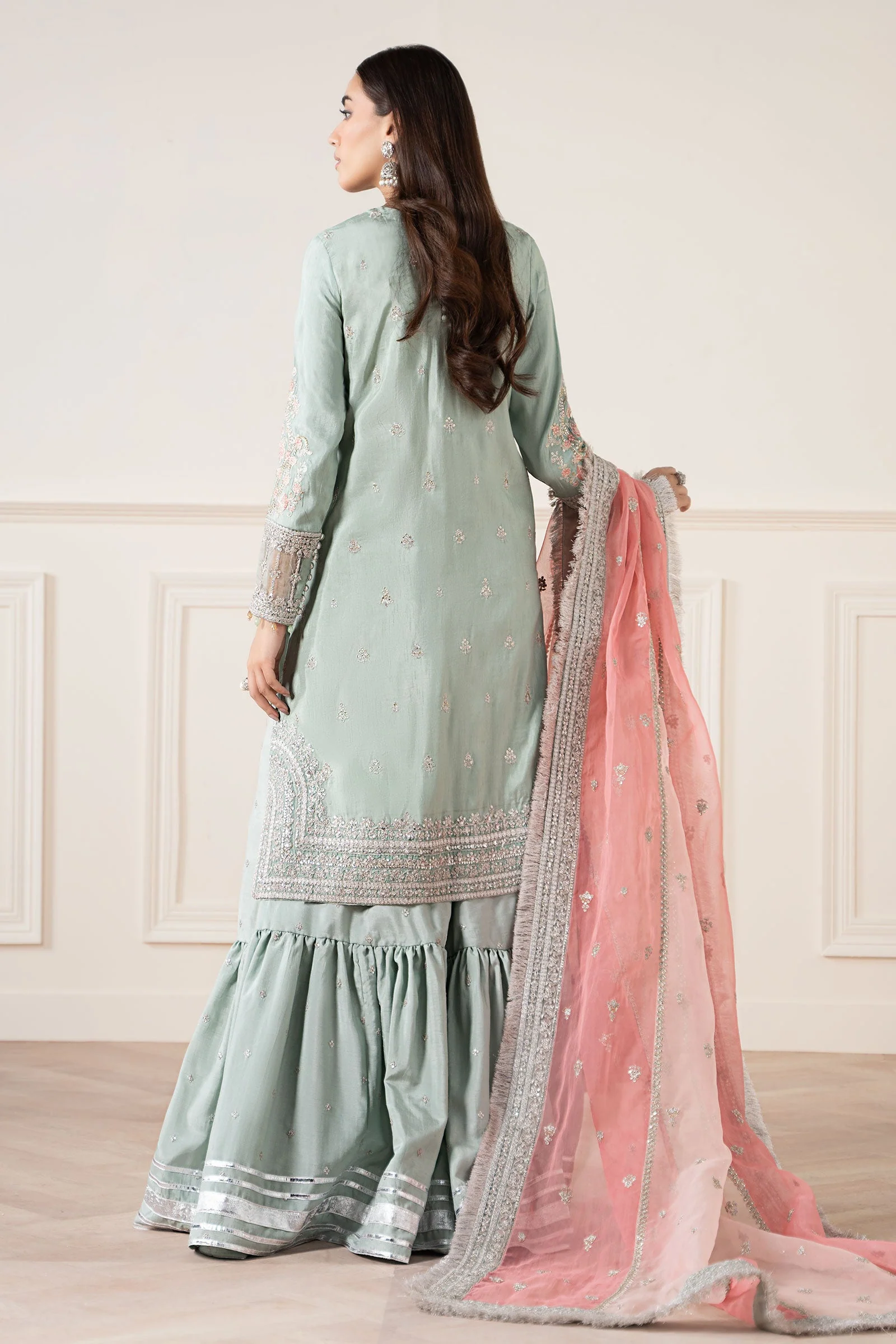 3 Piece Embroidered Raw Silk Suit - Image 8