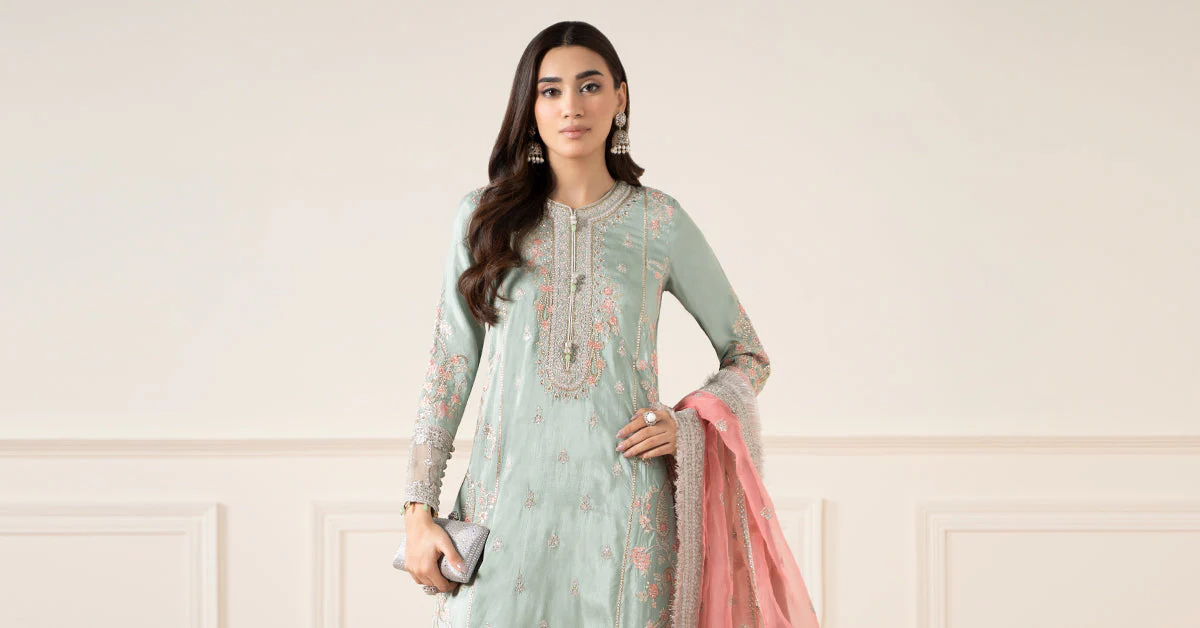 3 Piece Embroidered Raw Silk Suit - Image 9