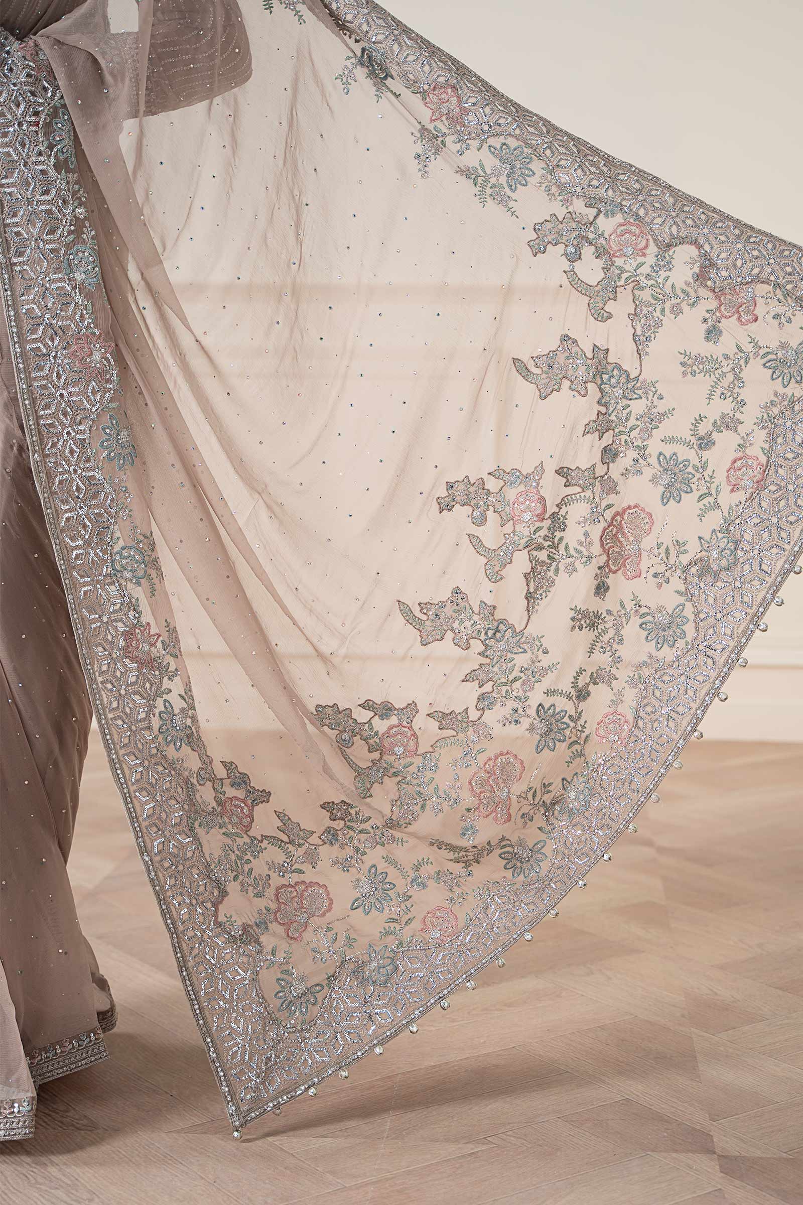 Embroidered Chiffon Saree - Image 4