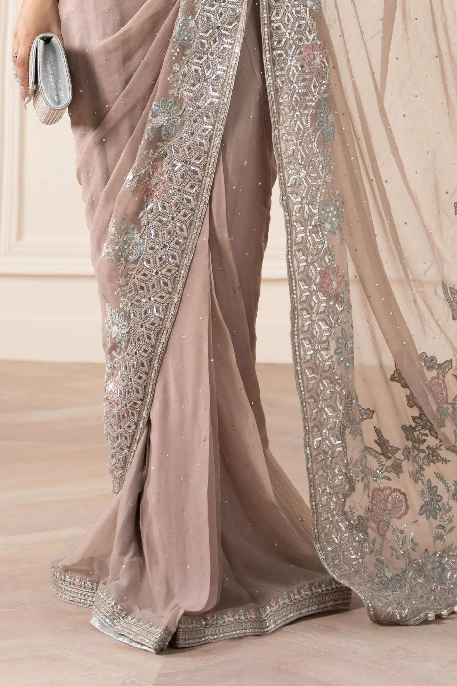 Embroidered Chiffon Saree - Image 5
