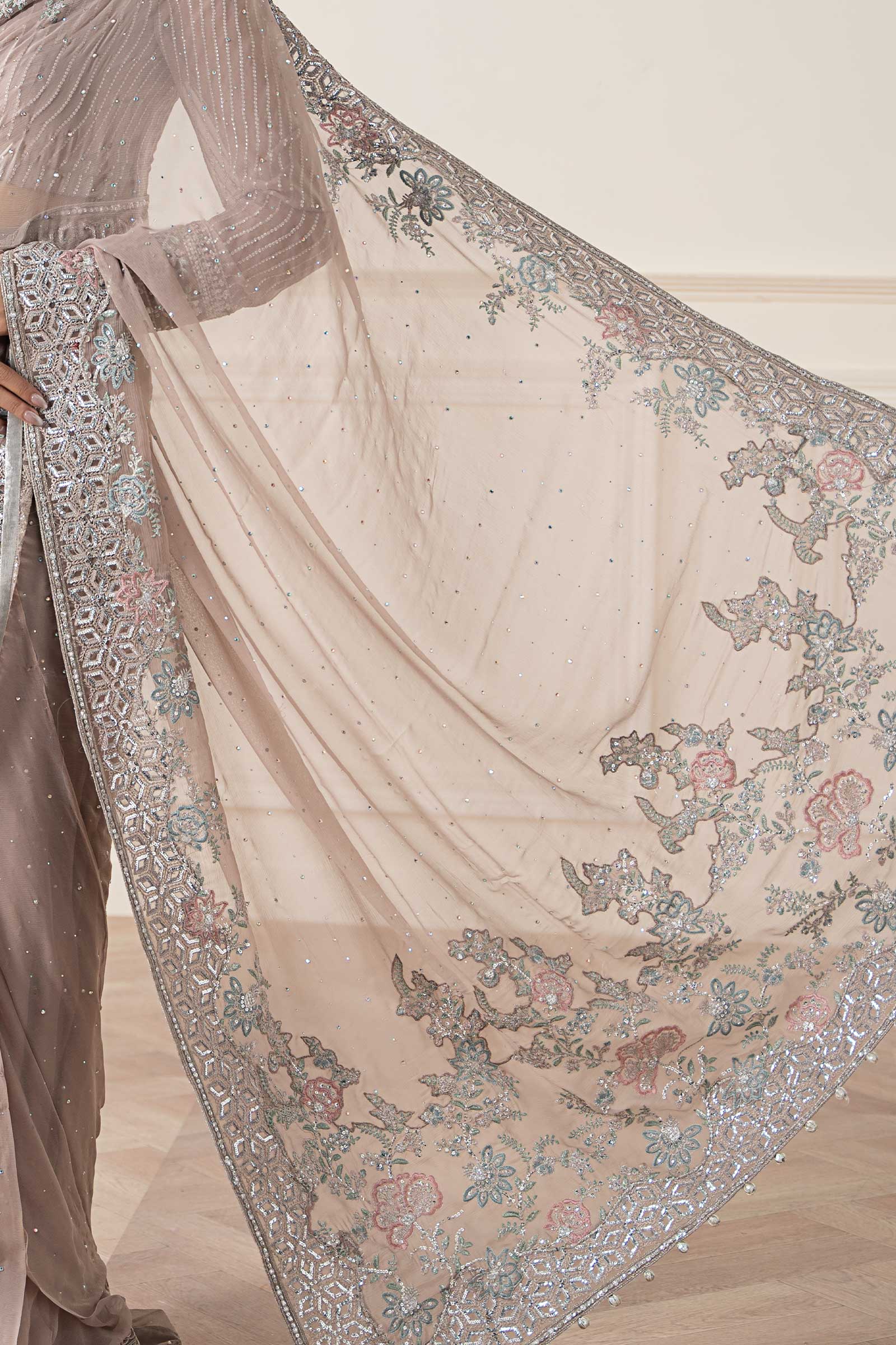 Embroidered Chiffon Saree - Image 6